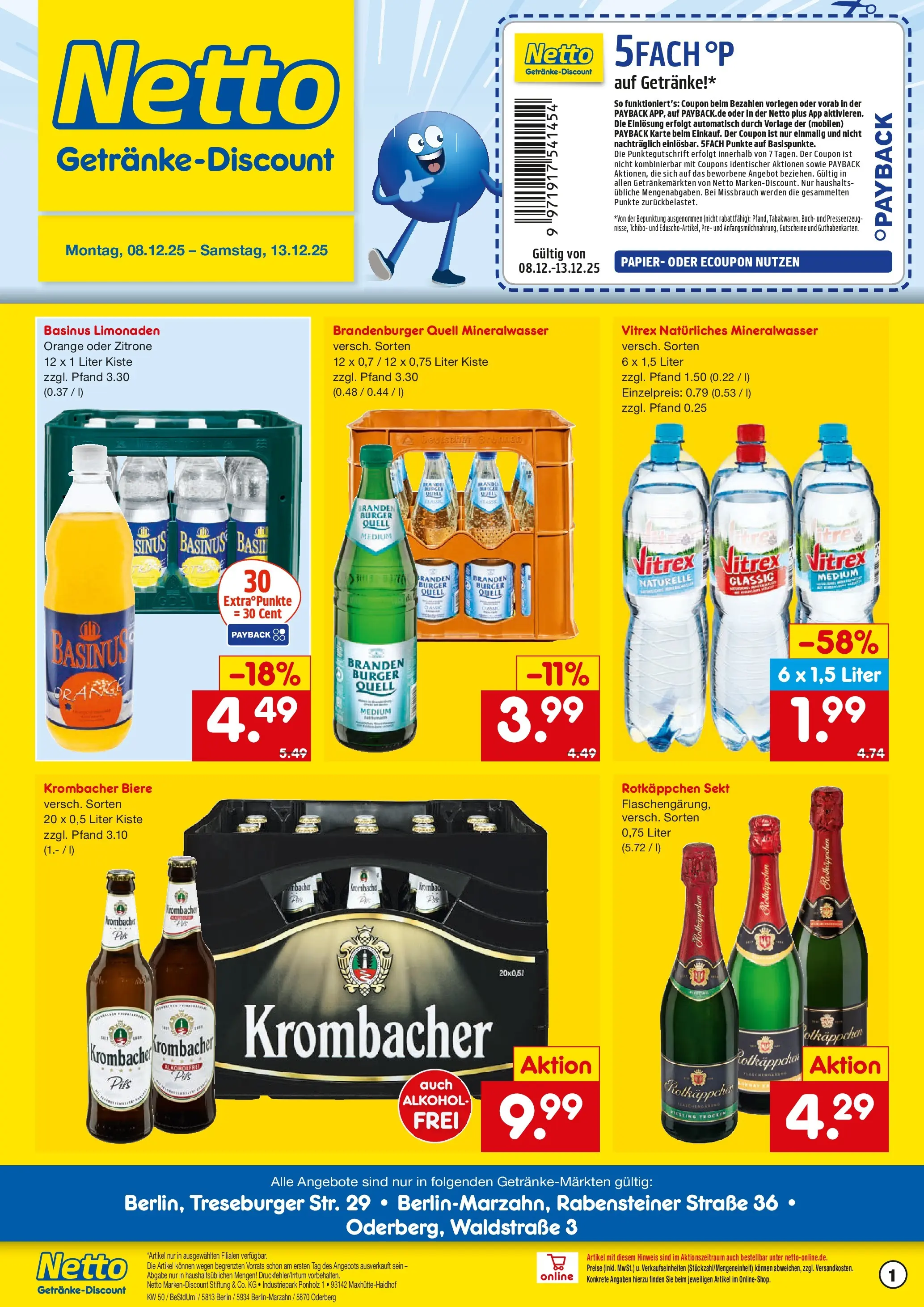 Netto Marken-Discount prospekt Berlin	 (ab 07.12.2025) » Angebote | Seite: 1 | Produkte: Sekt, Burger, Mineralwasser, Rotkäppchen