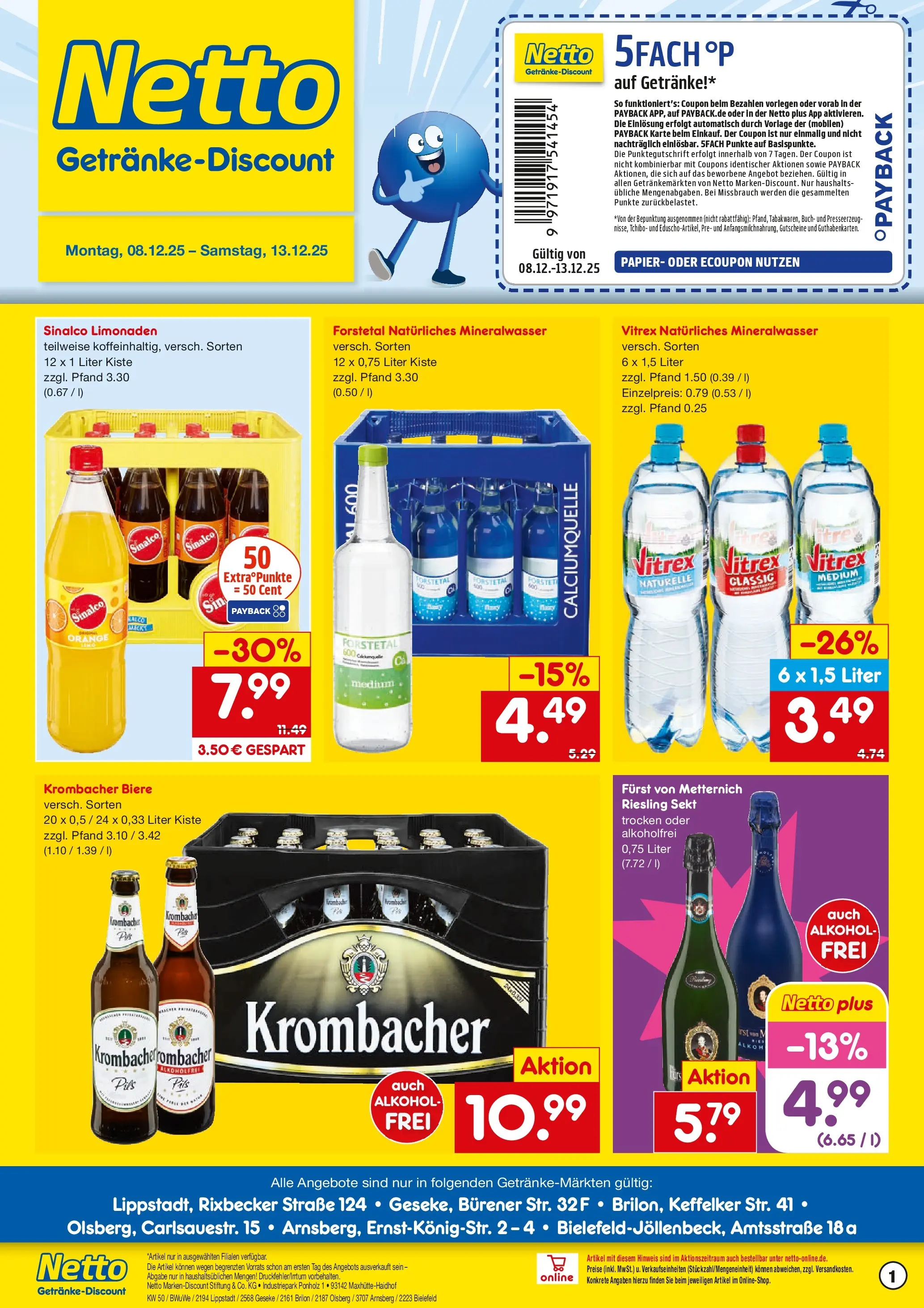 Netto Marken-Discount prospekt Lippstadt	 (ab 07.12.2025) » Angebote | Seite: 1 | Produkte: Furst von metternich, Sekt, Pils, Krombacher