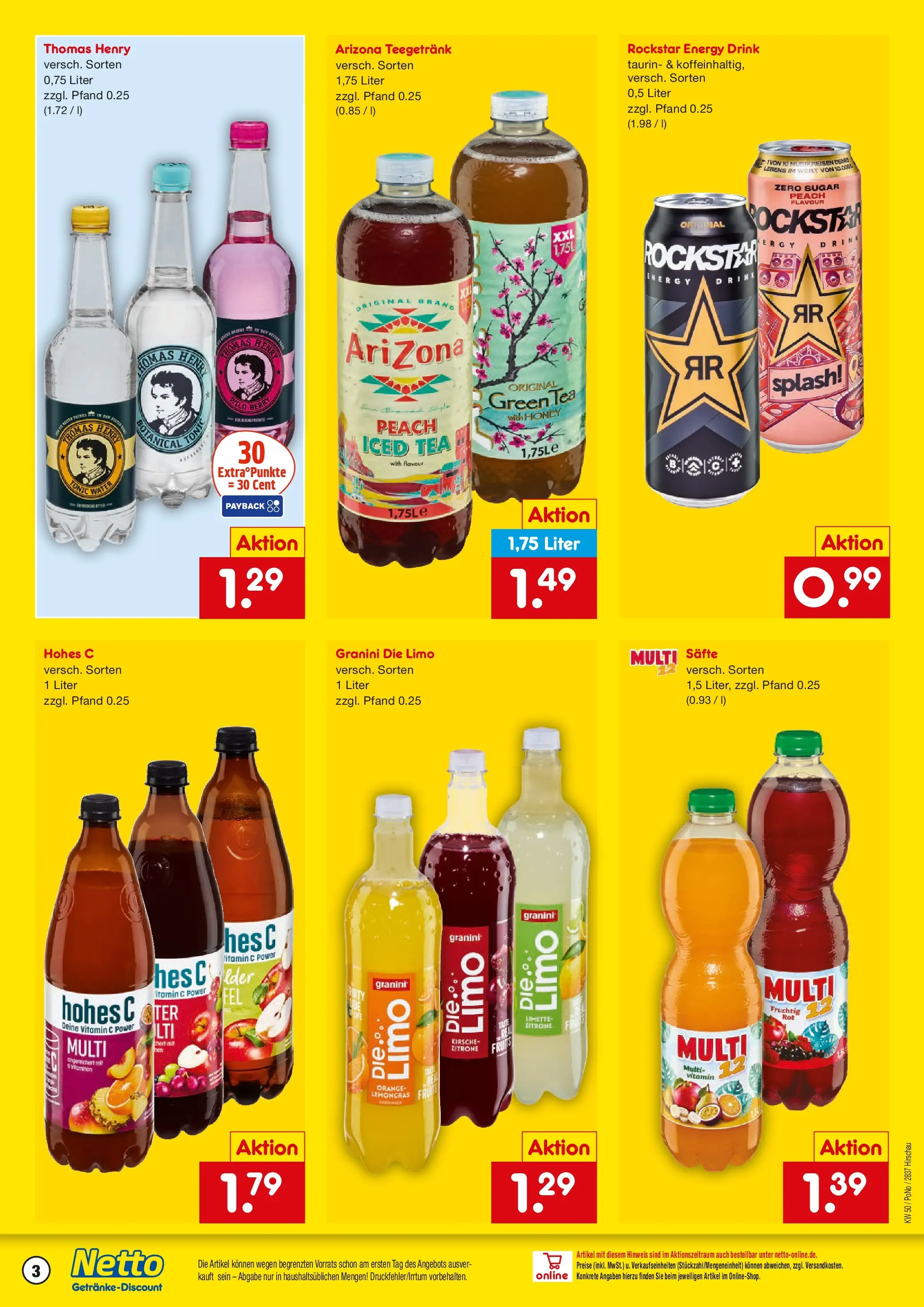 Netto Marken-Discount prospekt Hirschau	 (ab 07.12.2025) » Angebote | Seite: 3 | Produkte: Rockstar, Zitrone, Granini die limo, Hohes c