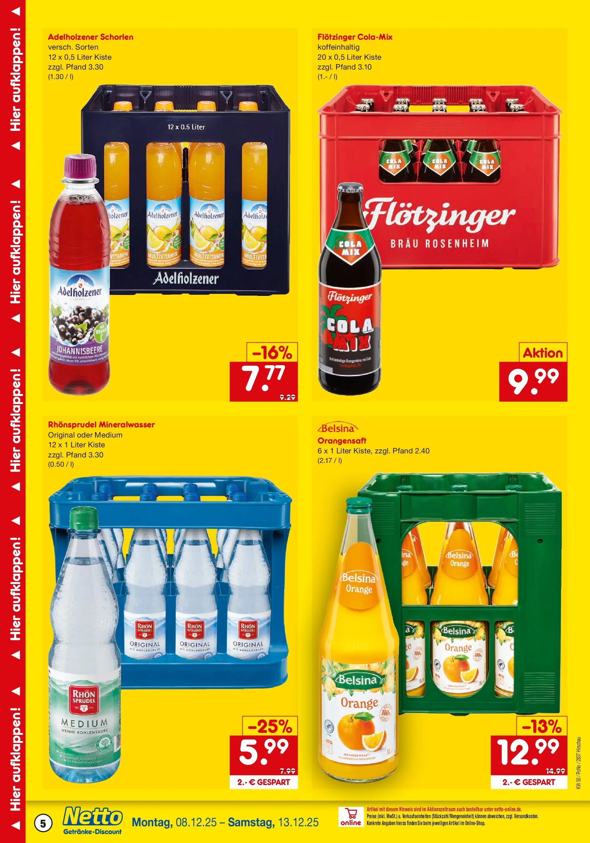 Netto Marken-Discount prospekt Hirschau	 (ab 07.12.2025) » Angebote | Seite: 5 | Produkte: Cola, Adelholzener, Orangensaft, Mineralwasser