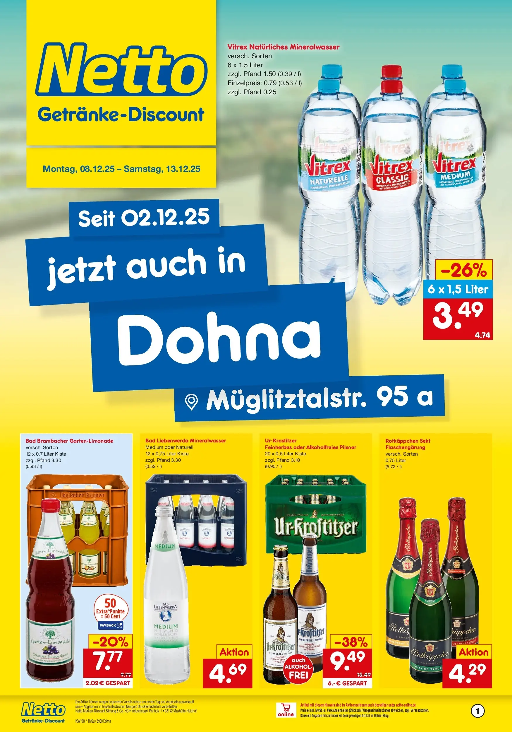 Netto Marken-Discount prospekt Dohna	 (ab 07.12.2025) » Angebote | Seite: 1 | Produkte: Sekt, Limonade, Mineralwasser, Rotkäppchen