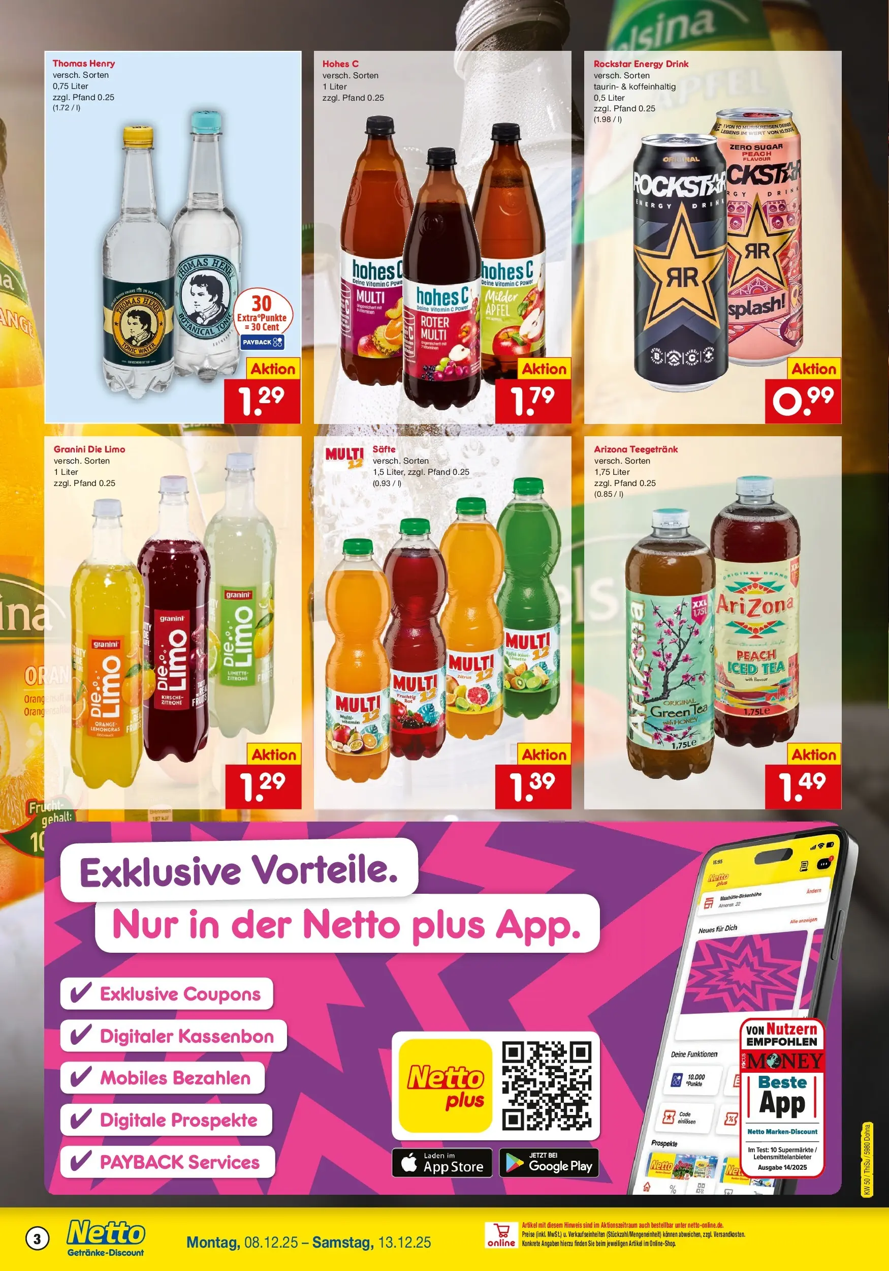 Netto Marken-Discount prospekt Dohna	 (ab 07.12.2025) » Angebote | Seite: 3 | Produkte: Rockstar energy, Orangensaft, Granini, Granini die limo