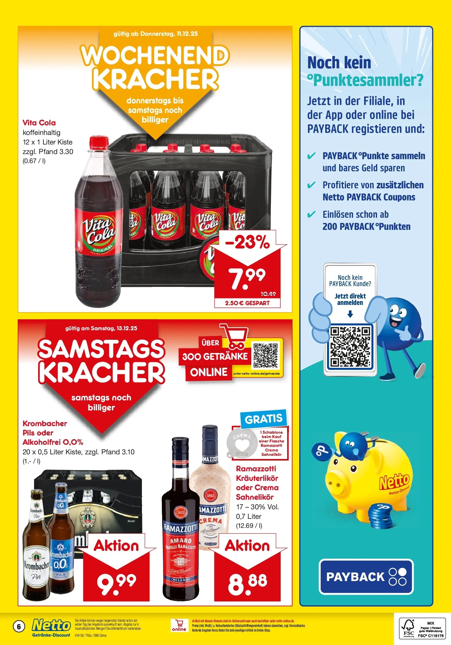 Netto Marken-Discount prospekt Dohna	 (ab 07.12.2025) » Angebote | Seite: 6 | Produkte: Cola, Pils, Vita cola, Krombacher