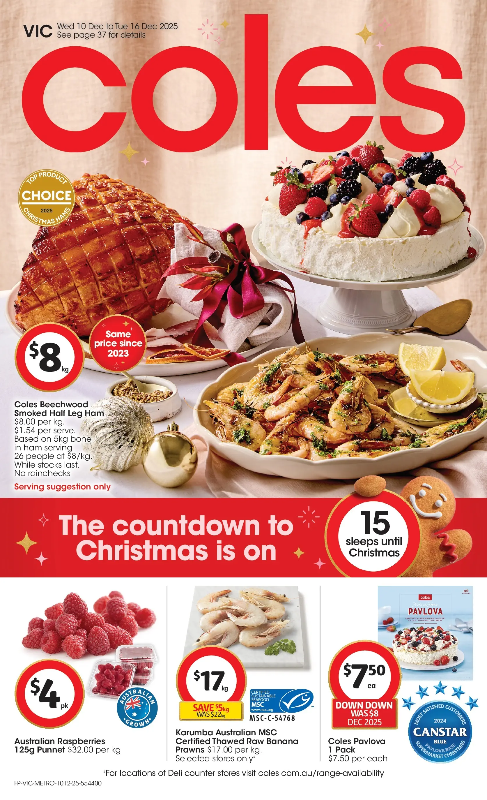﻿﻿Coles catalogue valid from 10/12/2025 > Online Australia | Page: 1 | Products: Prawns, Sustainable, Seafood, Pavlova