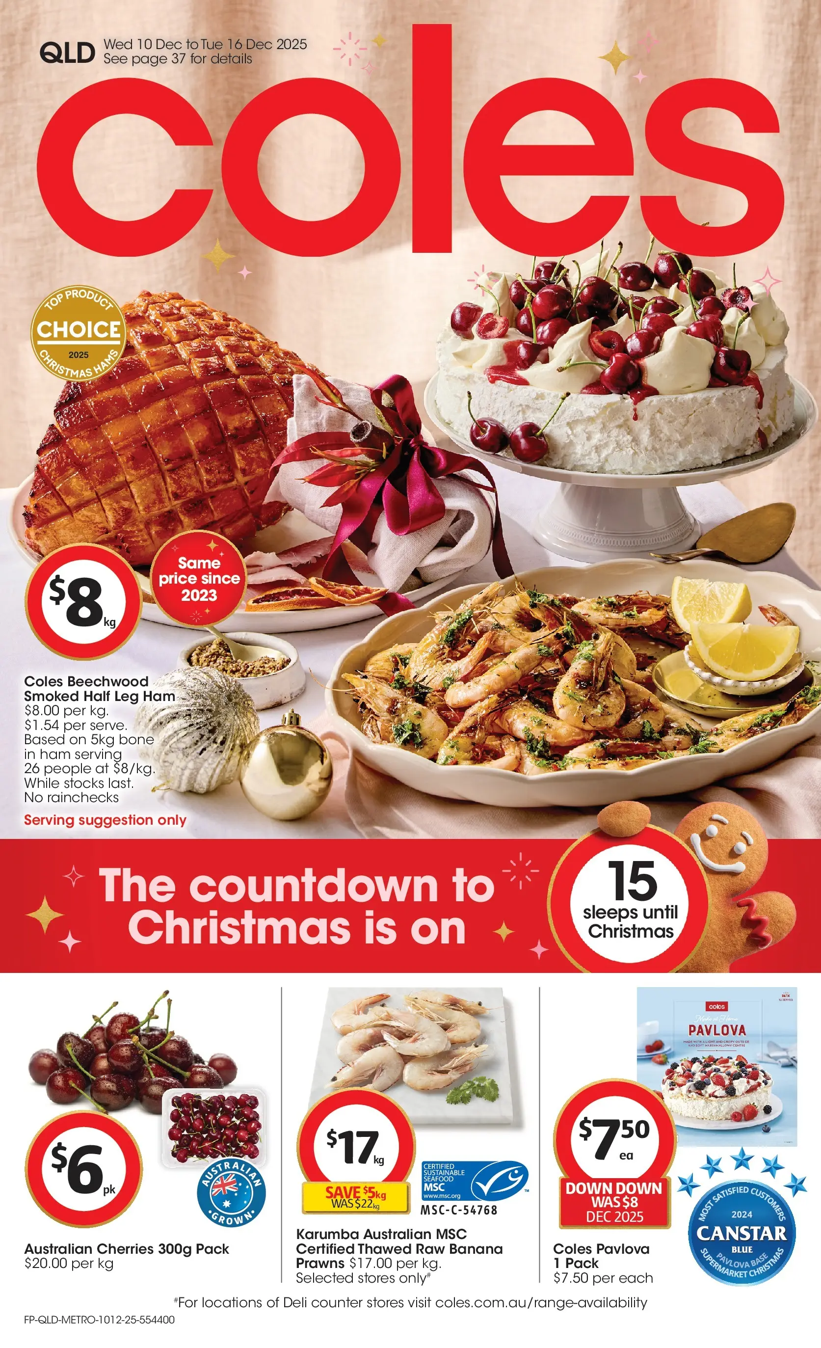 ﻿﻿Coles catalogue valid from 10/12/2025 > Online Australia | Page: 1 | Products: Cherries, Ham, Seafood, Pavlova