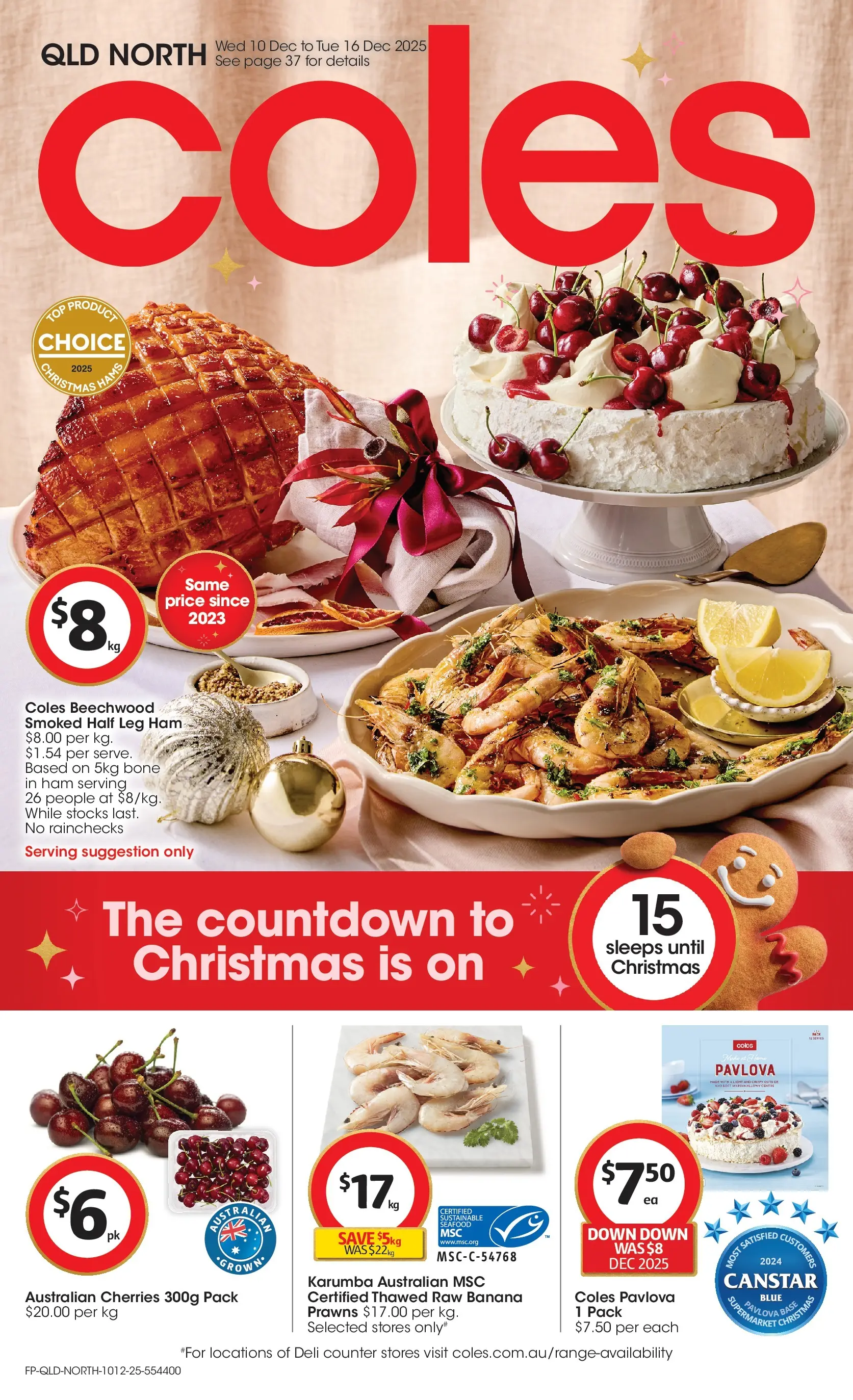 ﻿﻿Coles catalogue valid from 10/12/2025 > Online Australia | Page: 1 | Products: Cherries, Prawns, Sustainable, Pavlova