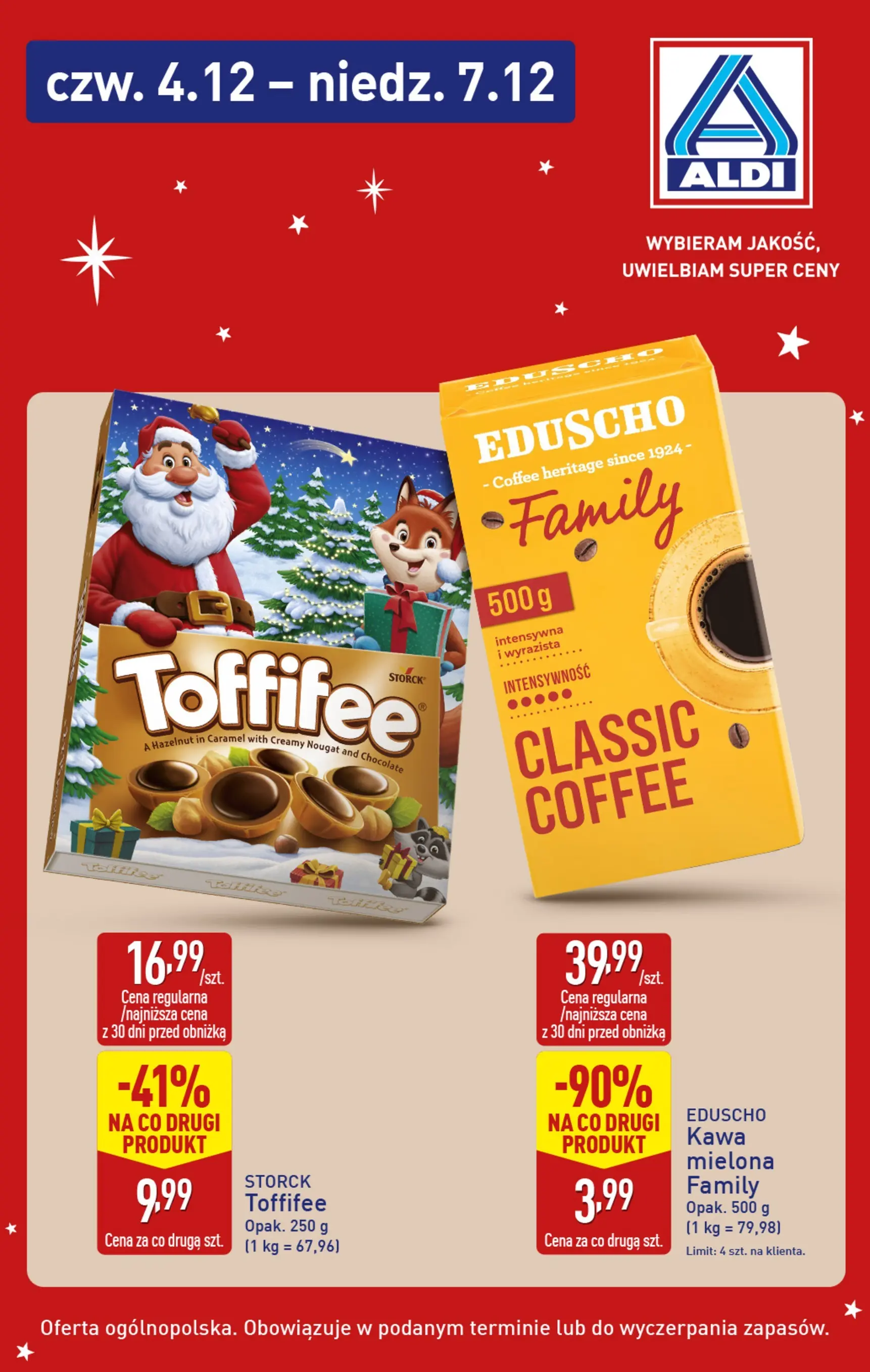 Aldi Gazetka - Słodka chwila od 04.12.2025 - Ulotka PDF, promocje | Strona: 1 | Produkty: Toffifee, Kawa