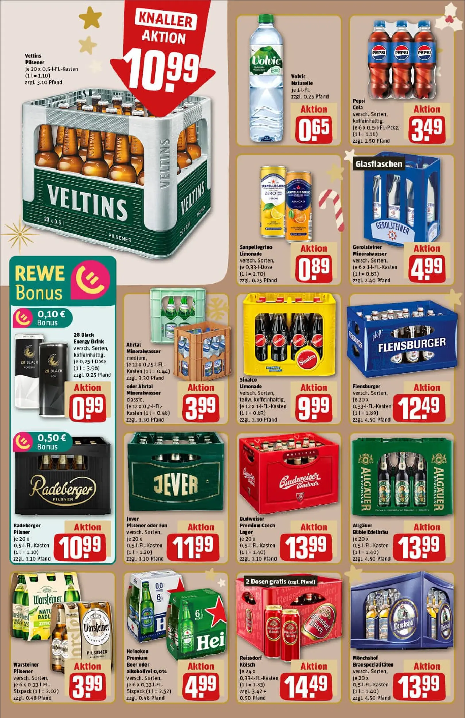 REWE Prospekt ab 07.12.2025 zum Blättern » Angebote | Seite: 14 | Produkte: Mineralwasser, Heineken, Warsteiner, Budweiser