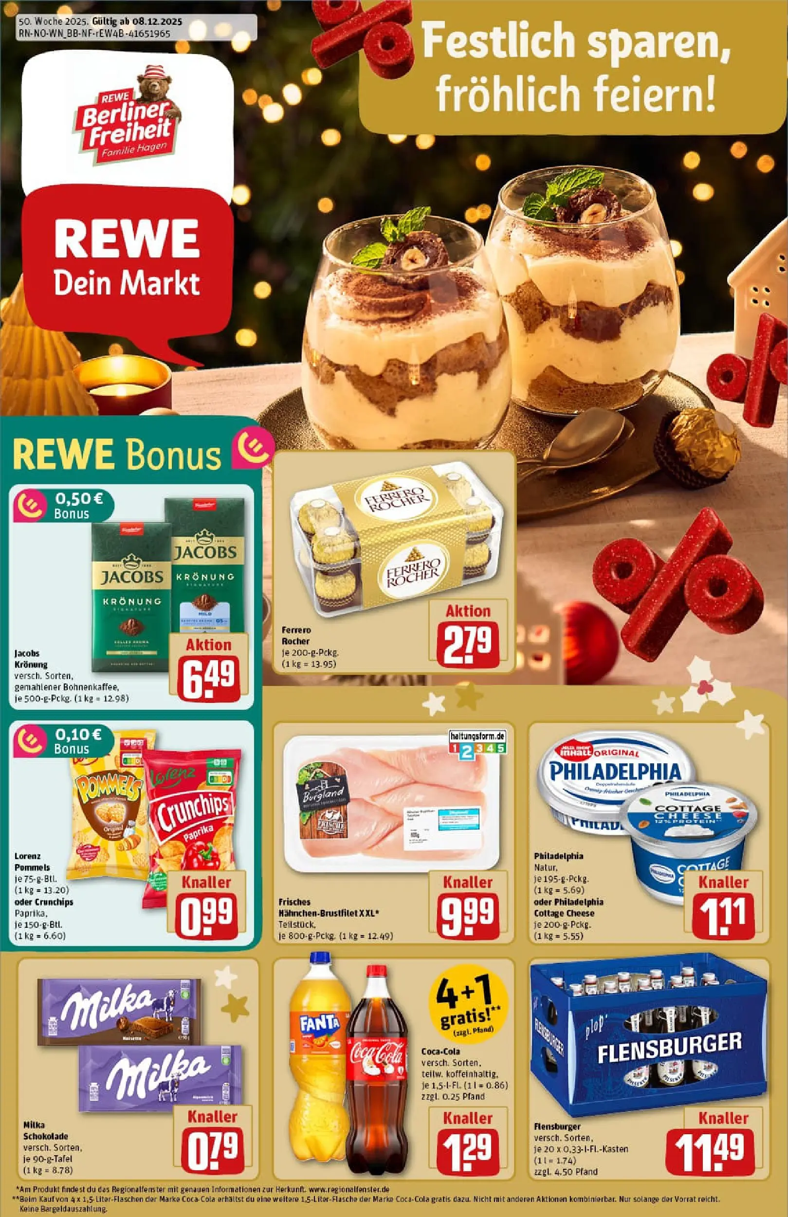 REWE Prospekt ab 07.12.2025 zum Blättern » Angebote | Seite: 1 | Produkte: Berliner, Coca cola, Schokolade, Philadelphia