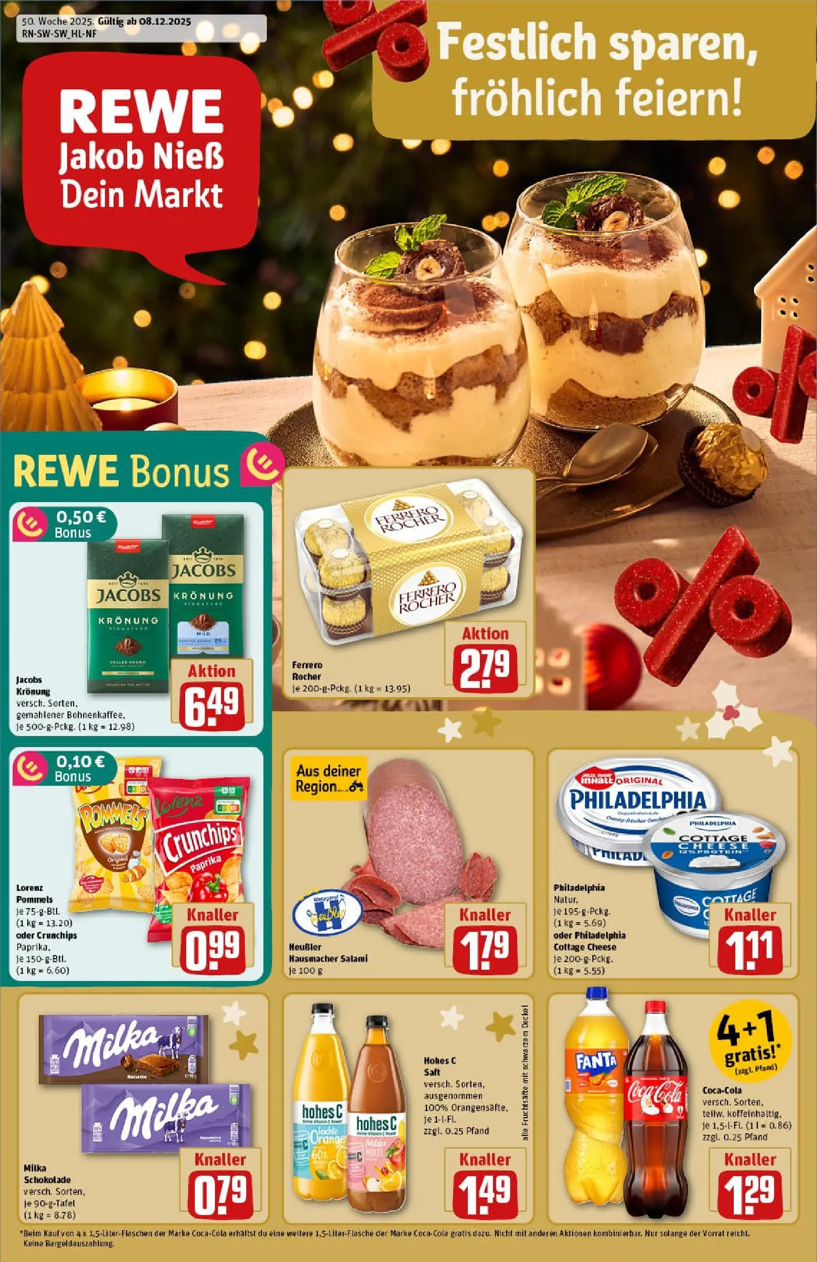 REWE Prospekt ab 07.12.2025 zum Blättern » Angebote | Seite: 1 | Produkte: Schokolade, Milka schokolade, Philadelphia, Salami