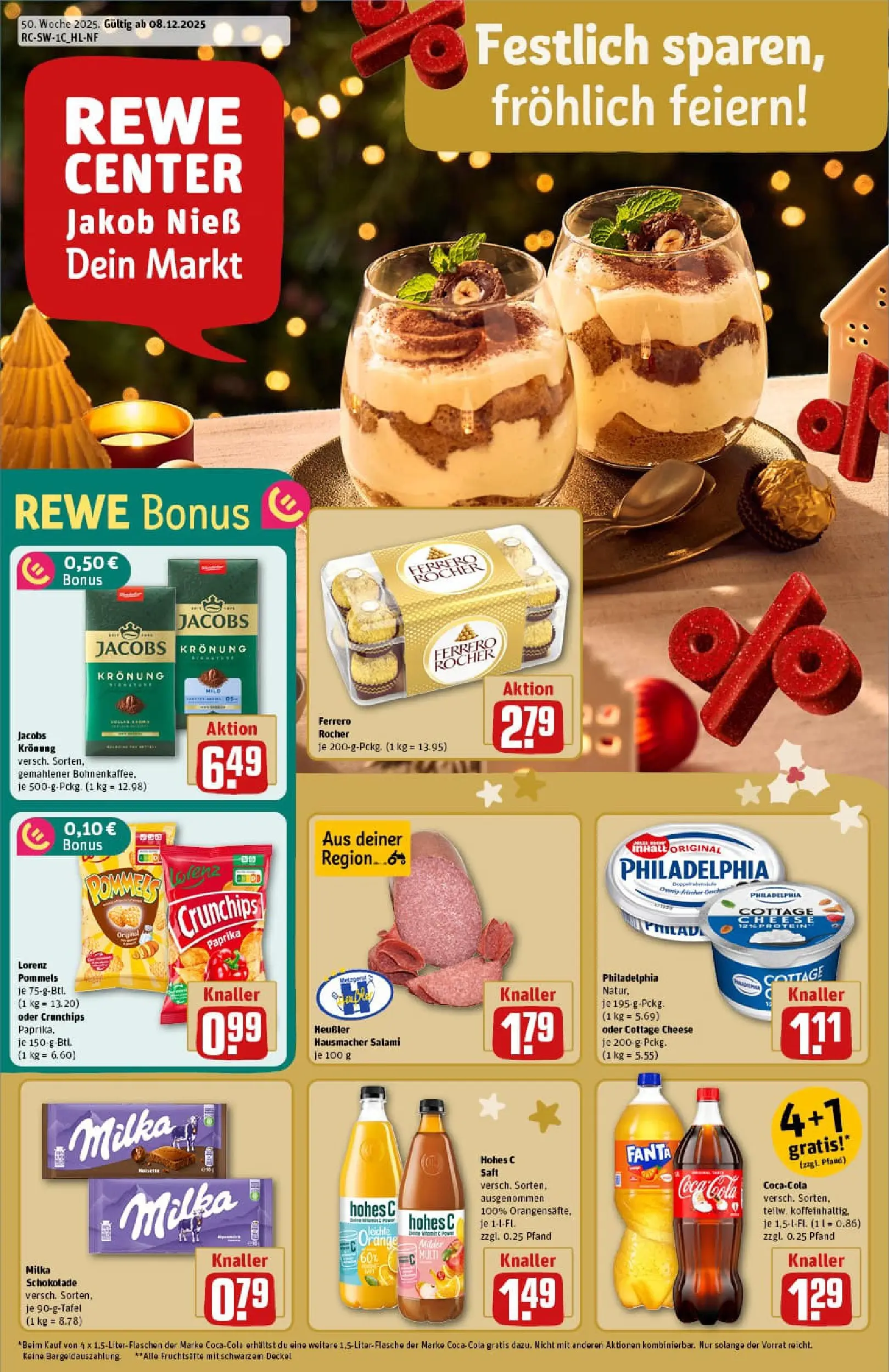 REWE Prospekt ab 07.12.2025 zum Blättern » Angebote | Seite: 1 | Produkte: Ferrero rocher, Schokolade, Milka, Saft