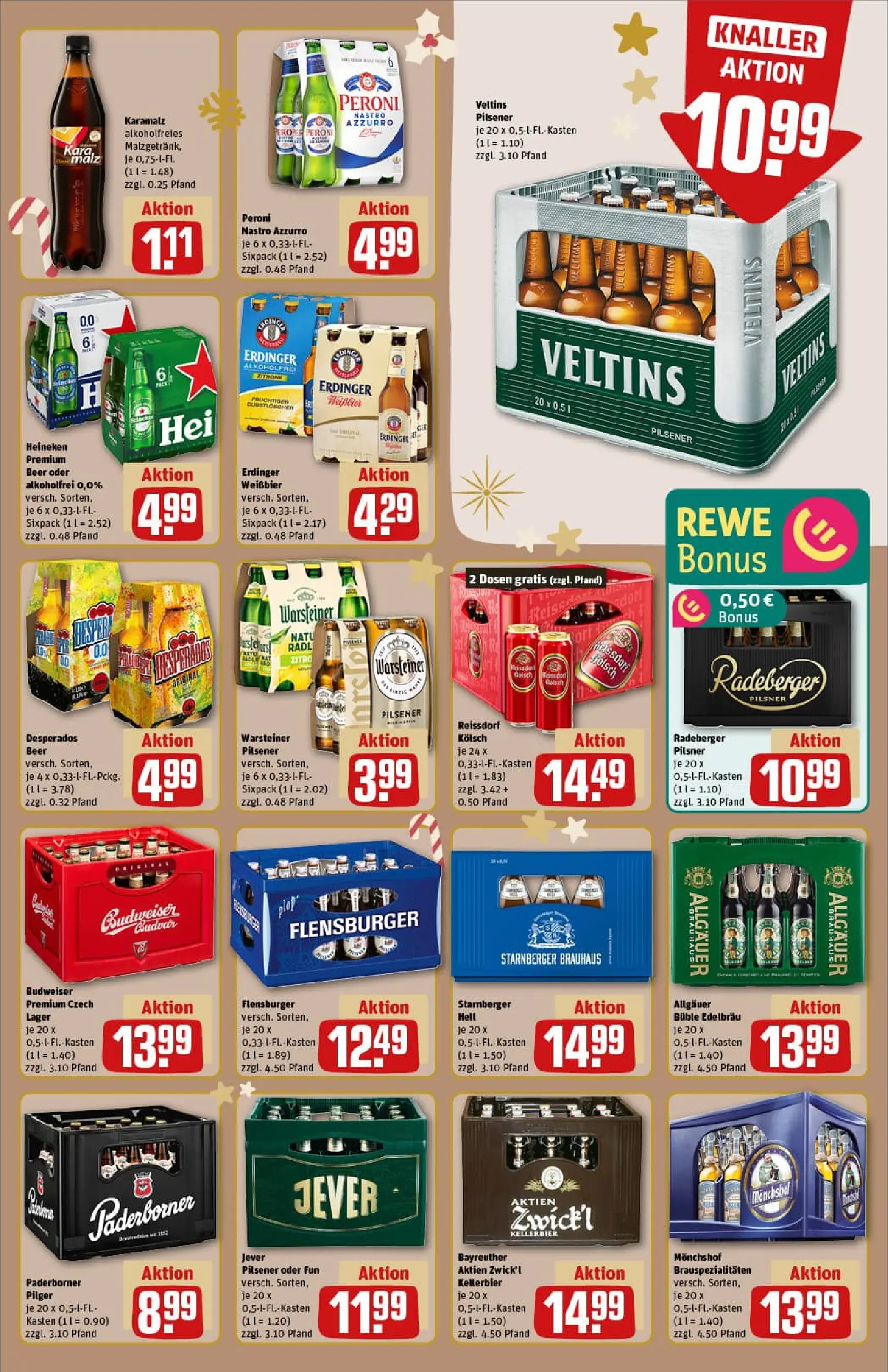 REWE Prospekt ab 07.12.2025 zum Blättern » Angebote | Seite: 19 | Produkte: Monchshof, Flensburger, Budweiser, Radeberger pilsner