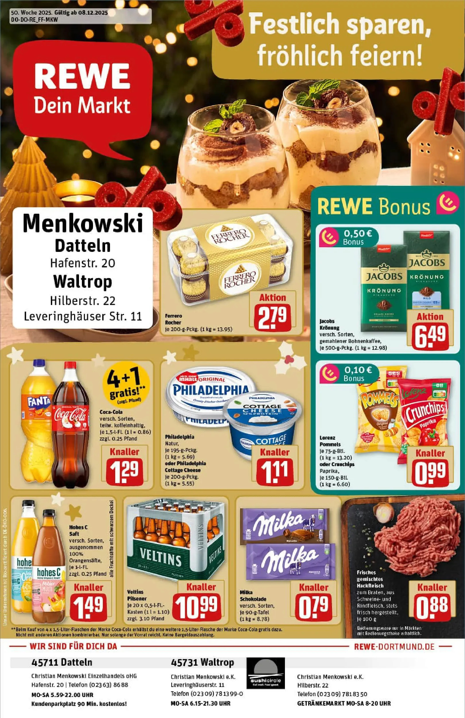 REWE Prospekt ab 07.12.2025 zum Blättern » Angebote | Seite: 1 | Produkte: Coca cola, Milka schokolade, Philadelphia, Uhr