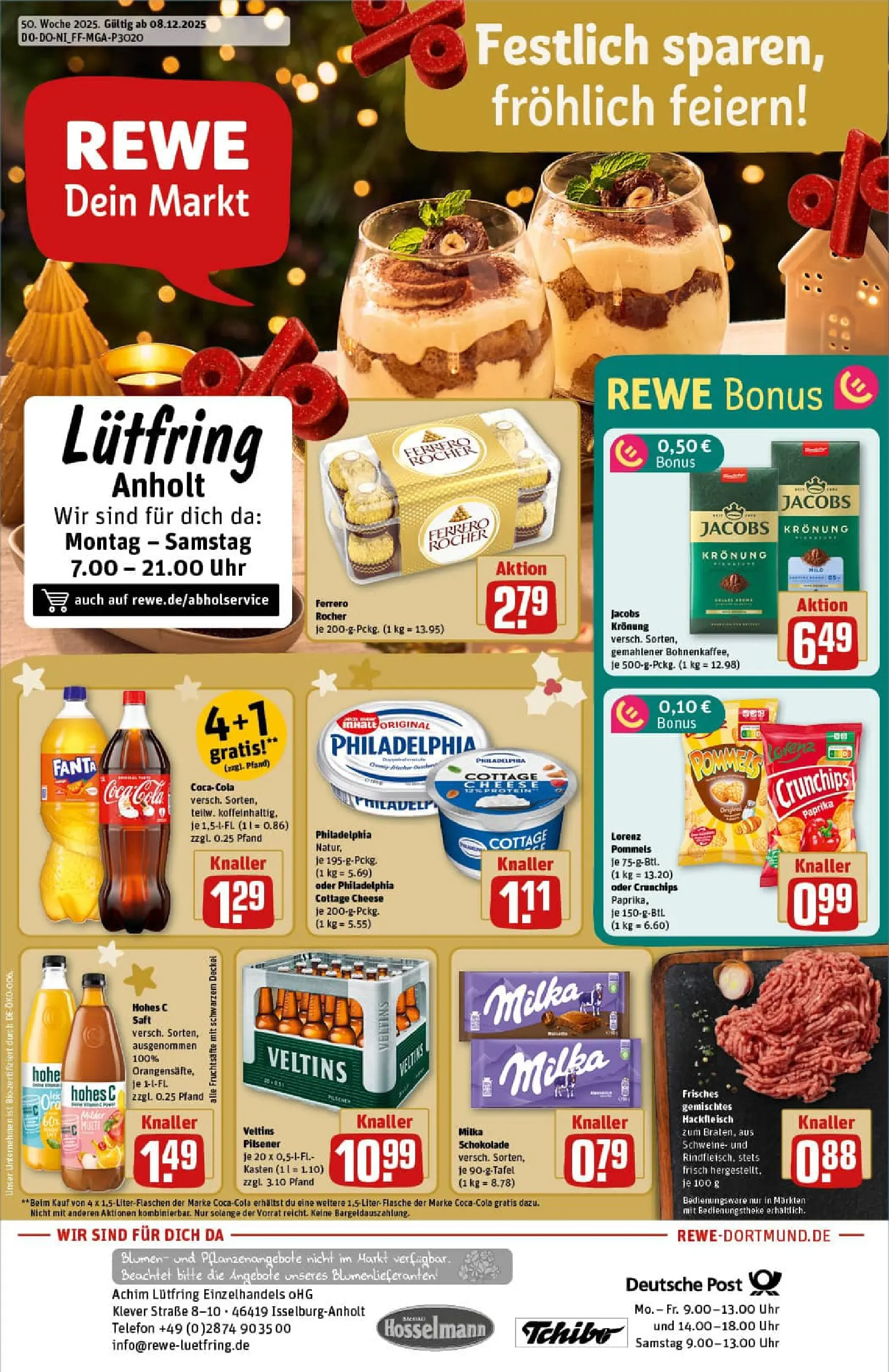 REWE Prospekt ab 07.12.2025 zum Blättern » Angebote | Seite: 1 | Produkte: Coca cola, Milka schokolade, Veltins, Hackfleisch