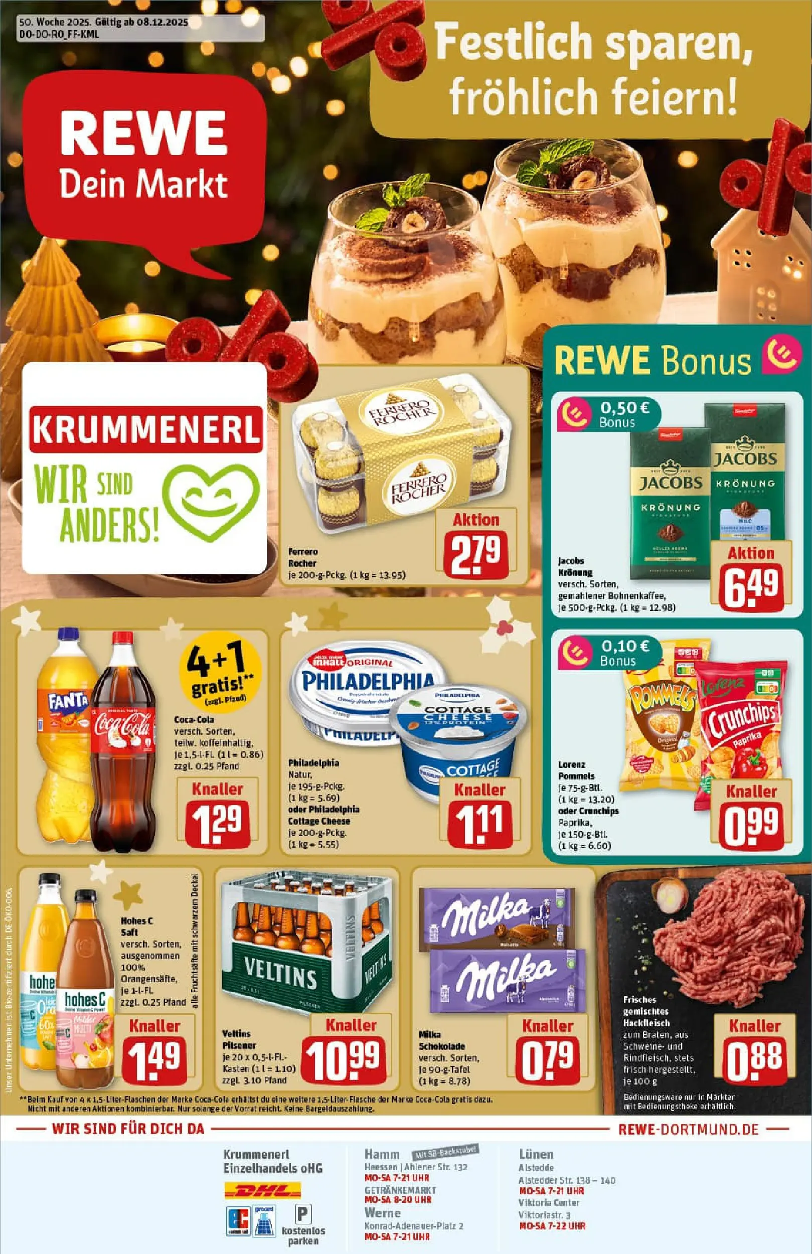 REWE Prospekt ab 07.12.2025 zum Blättern » Angebote | Seite: 1 | Produkte: Ferrero rocher, Schokolade, Milka schokolade, Saft