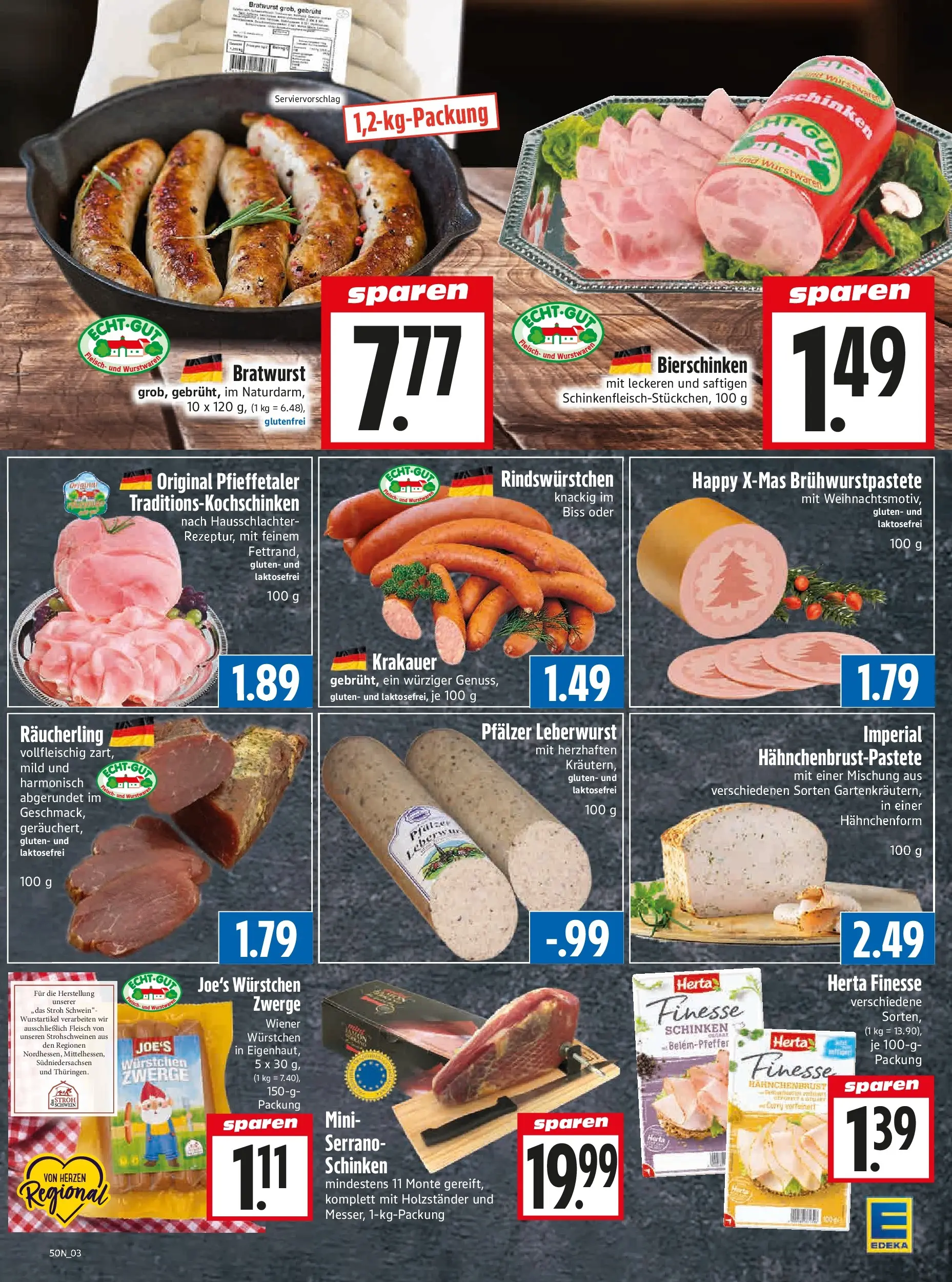 Entdecke - Edeka Hahner: Wochenangebote (ab 07.12.2025) zum Blättern | Seite: 5 | Produkte: Bratwurst, Wurst, Serrano schinken, Herta finesse
