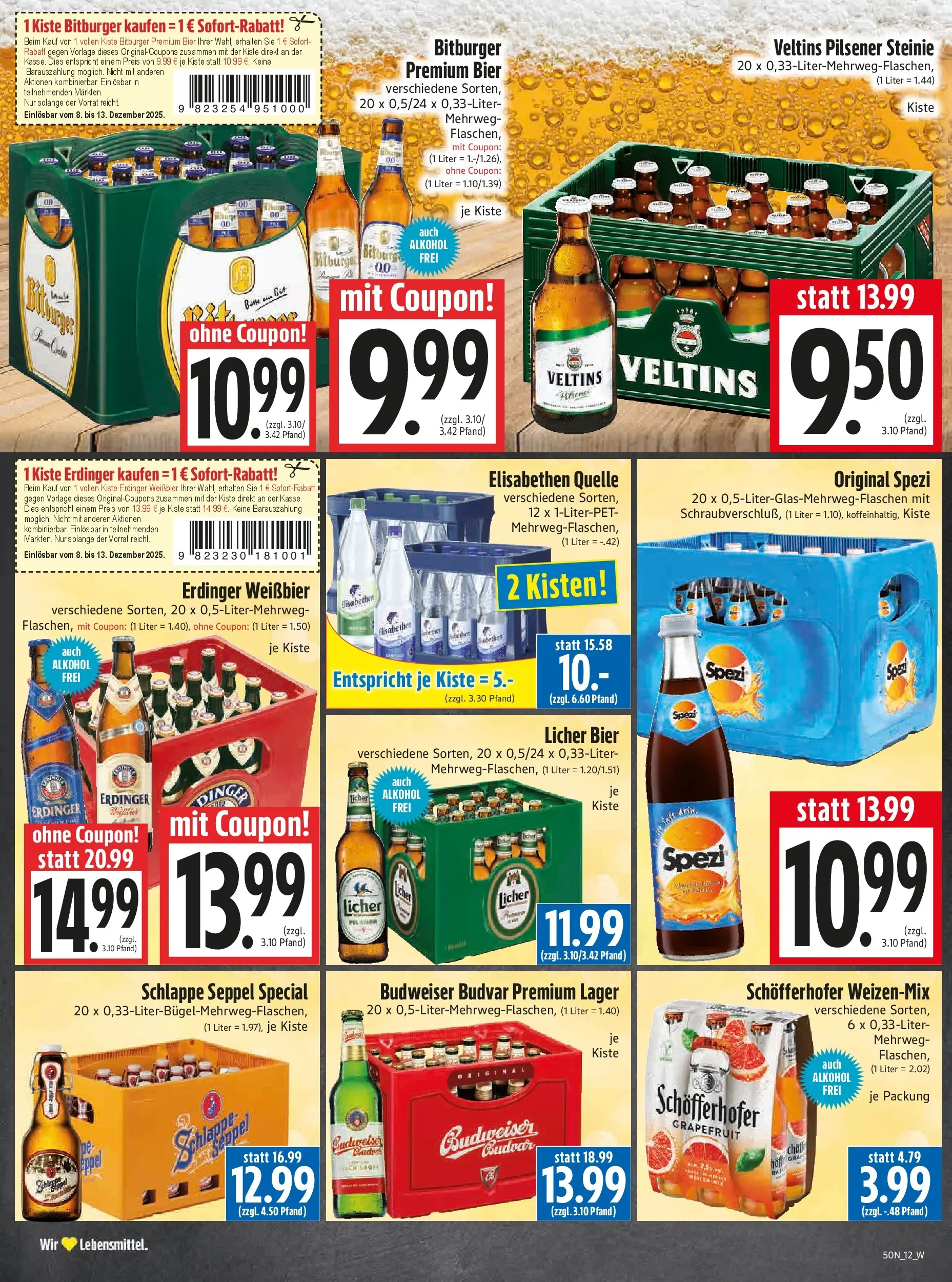 Entdecke - Edeka Hahner: Wochenangebote (ab 07.12.2025) zum Blättern | Seite: 14 | Produkte: Bitburger, Erdinger, Bier, Veltins