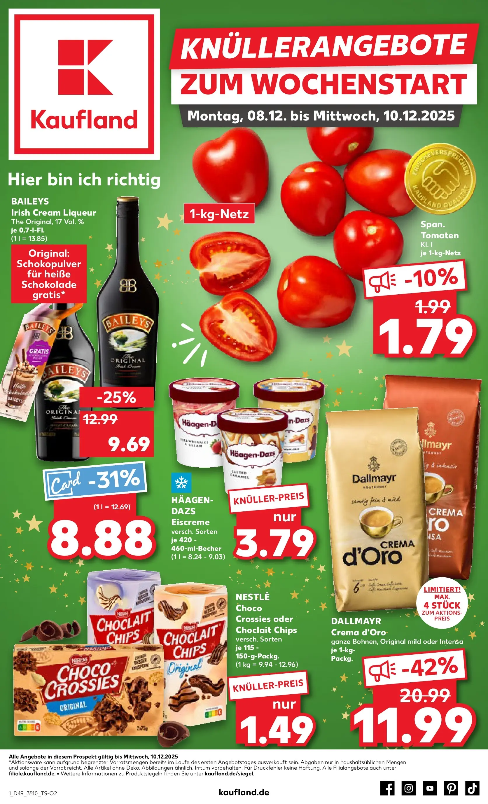 Prospekt Kaufland ab 08.12.2025 » Angebote Online zum Blättern | Seite: 1 | Produkte: Schokolade, Tomaten, Baileys, Chips