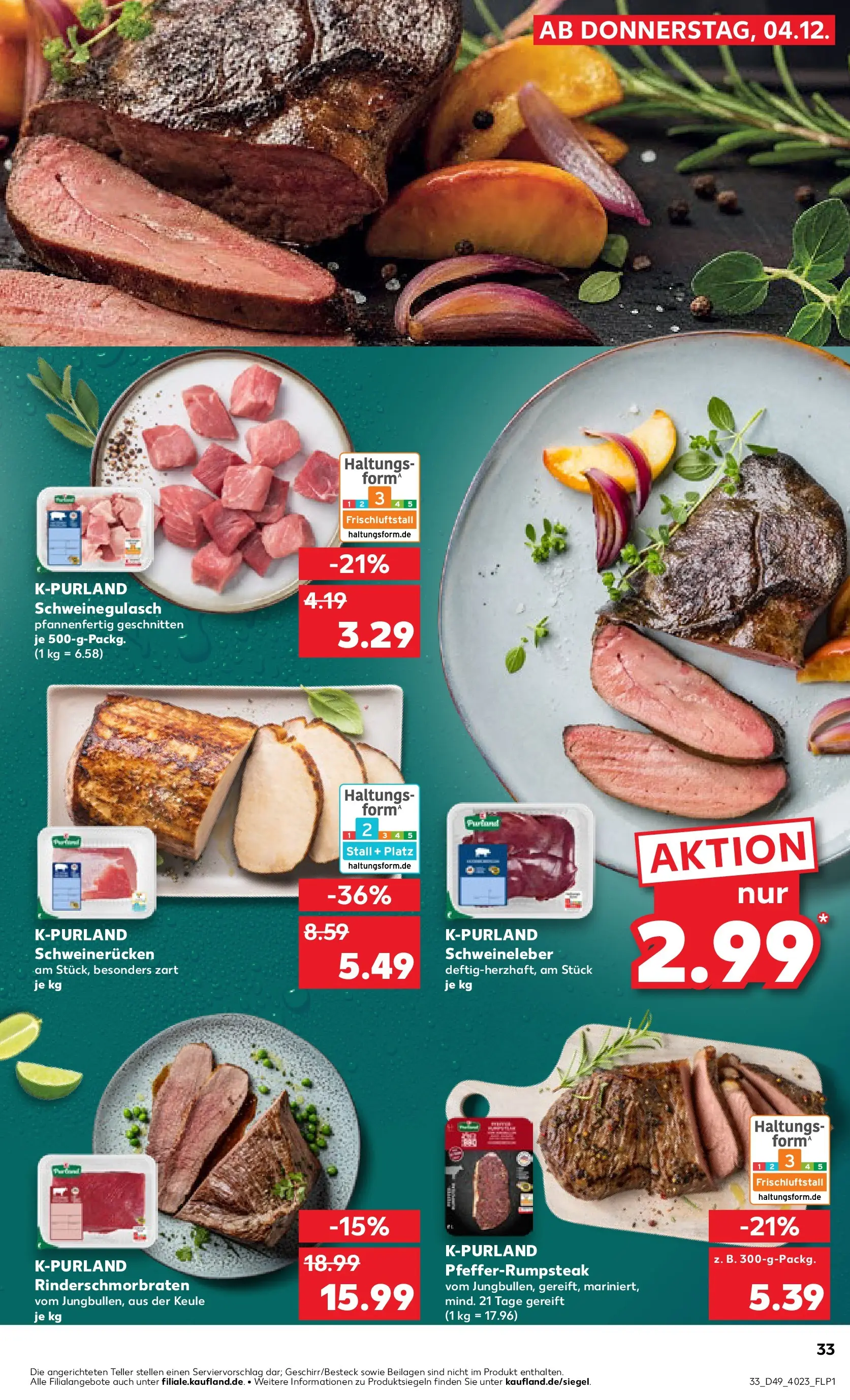 Prospekt Kaufland ab 07.12.2025 » Angebote und Werbung Online | Seite: 33 | Produkte: Schweinegulasch, Schweinerucken, Steak Prospekt Kaufland ab 07.12.2025 » Angebote Online zum Blättern | Seite: 33 | Produkte: Schweinegulasch, Schweinerucken, Steak