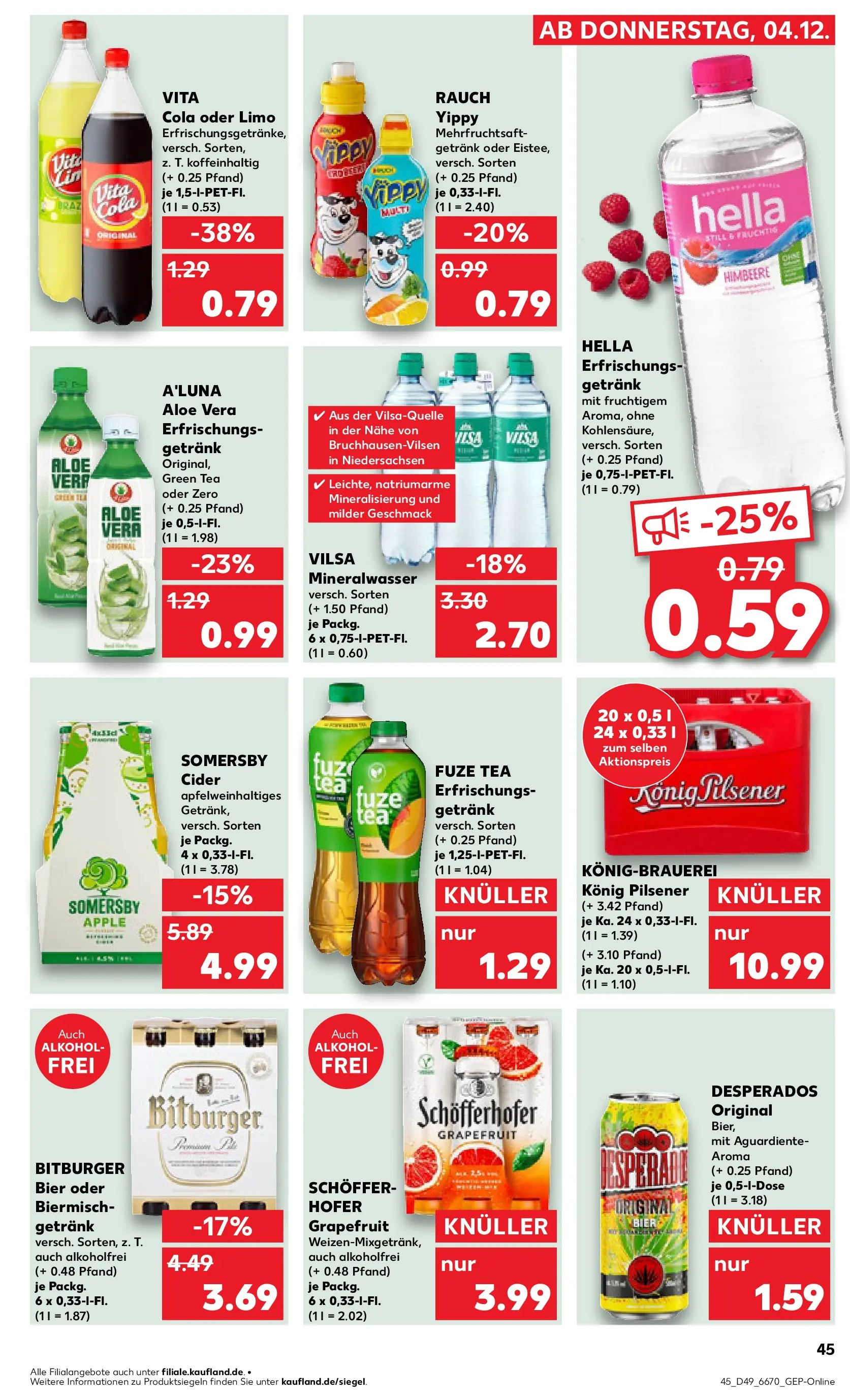 Prospekt Kaufland ab 08.12.2025 » Angebote Online zum Blättern | Seite: 45 | Produkte: Bitburger, Cola, Grapefruit, Hella