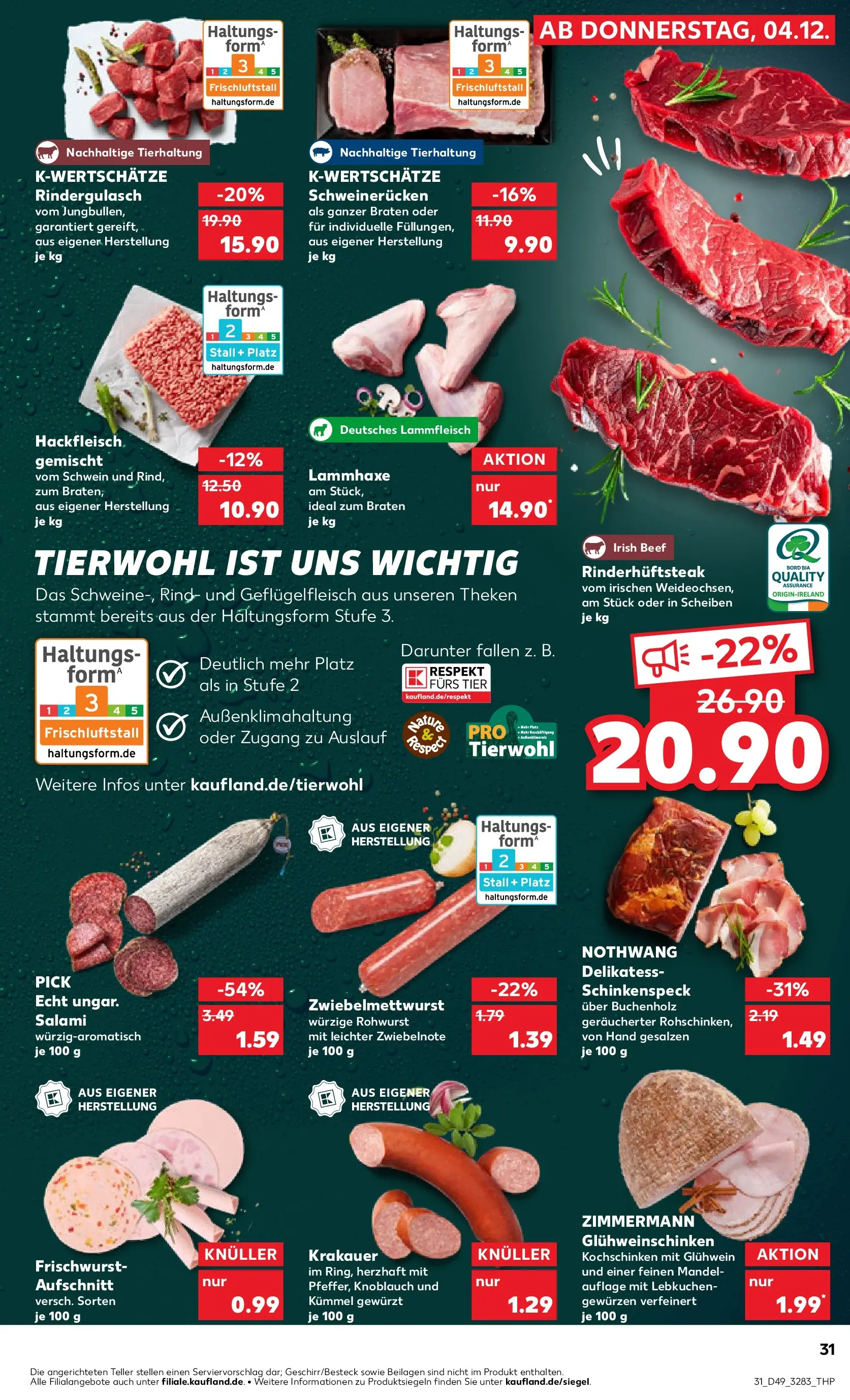 Prospekt Kaufland ab 08.12.2025 » Angebote Online zum Blättern | Seite: 31 | Produkte: Rindergulasch, Salami, Steak, Hackfleisch