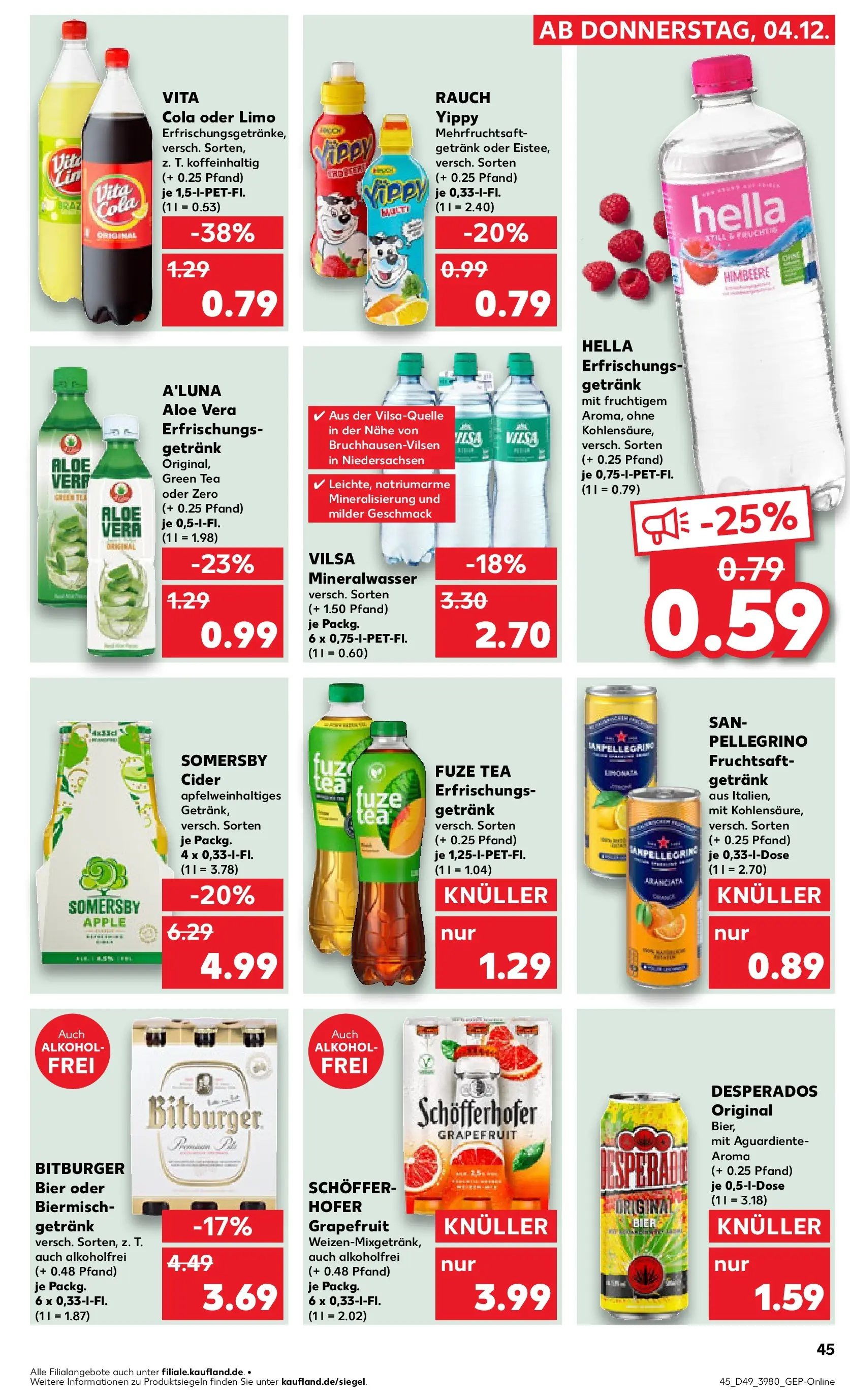 Prospekt Kaufland ab 07.12.2025 » Angebote Online zum Blättern | Seite: 45 | Produkte: Bitburger, Mineralwasser, Grapefruit, Himbeere