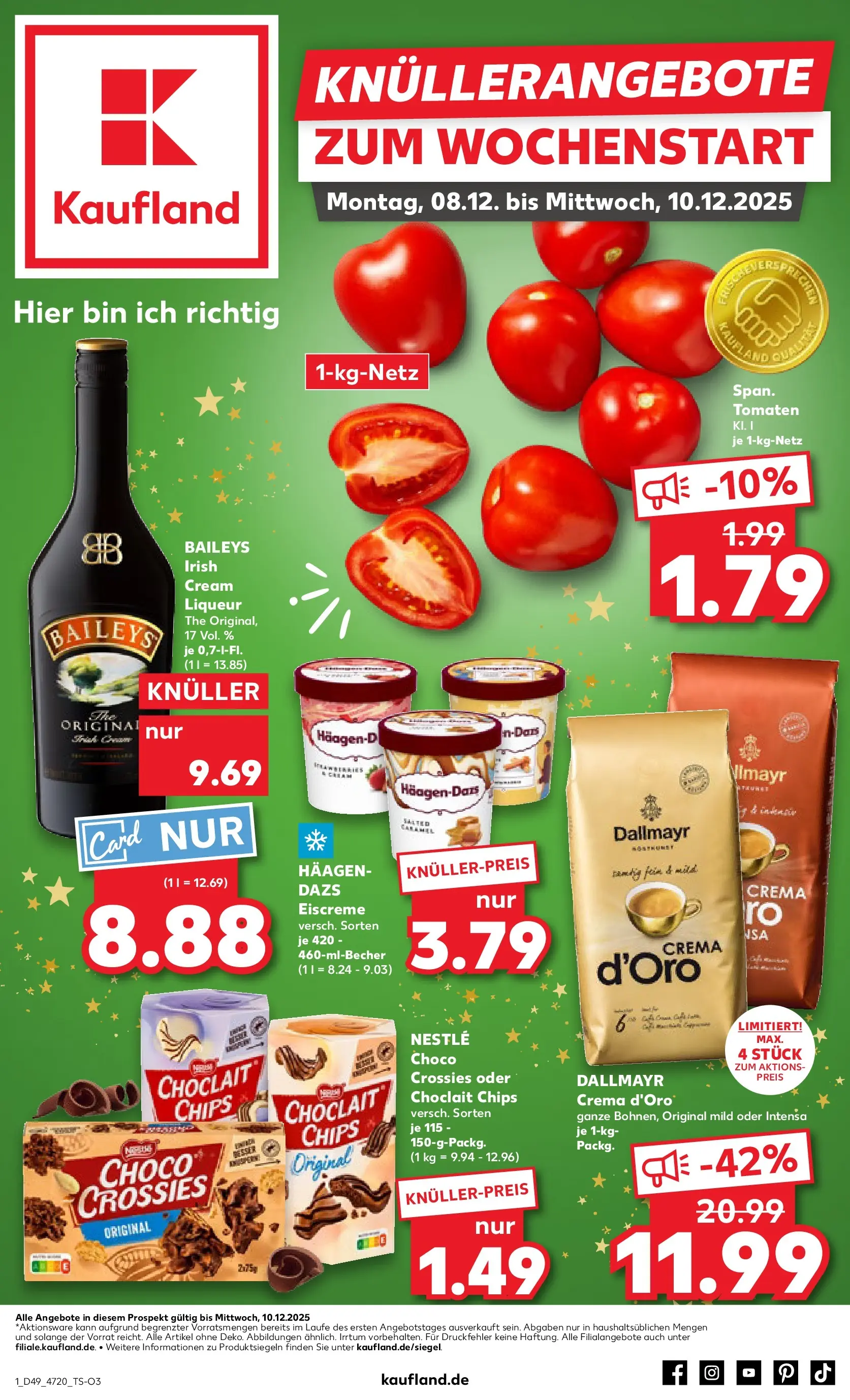 Prospekt Kaufland ab 08.12.2025 » Angebote Online zum Blättern | Seite: 1 | Produkte: Tomaten, Eiscreme, Baileys, Chips