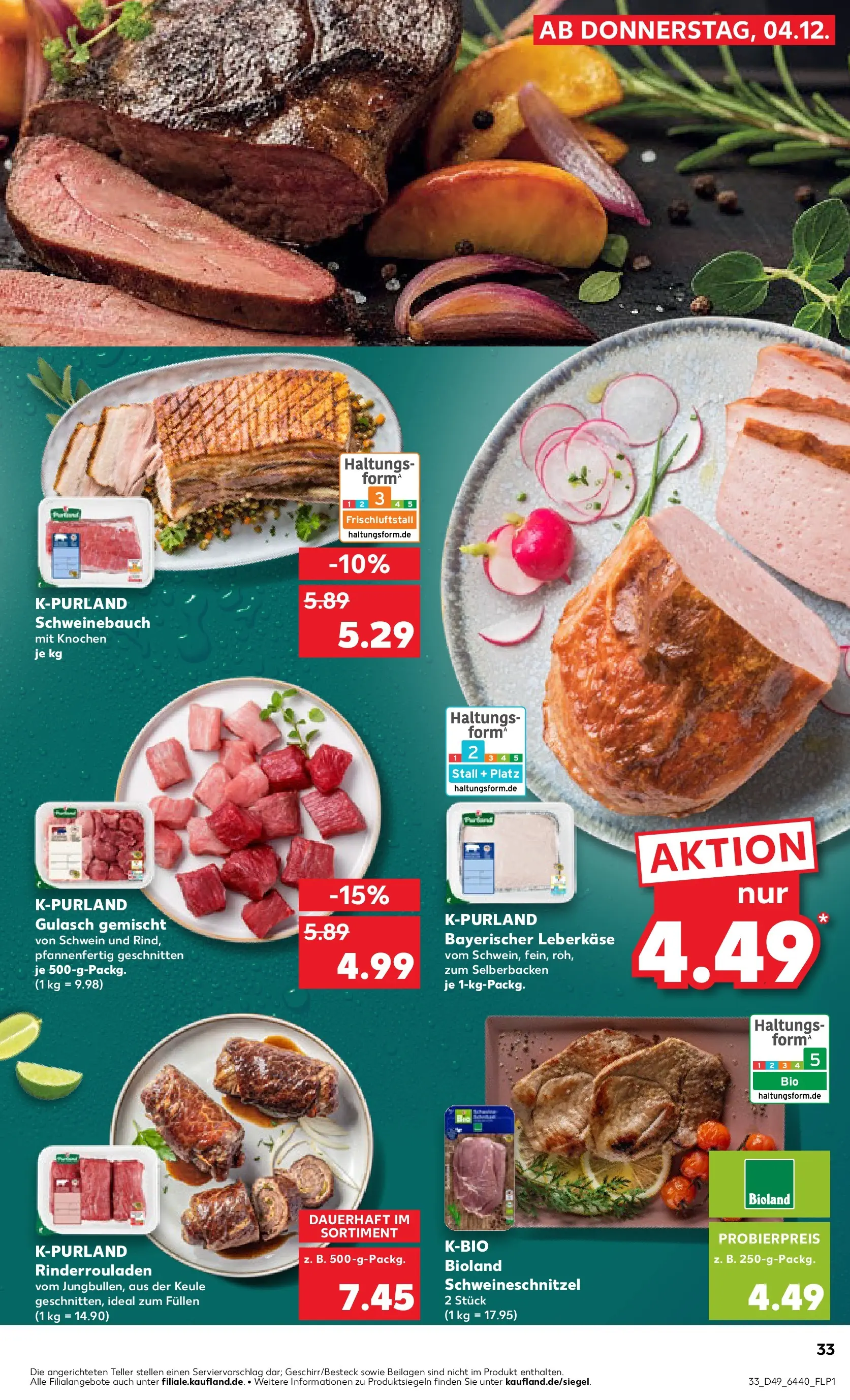 Prospekt Kaufland ab 07.12.2025 » Angebote Online zum Blättern | Seite: 33 | Produkte: Rinderrouladen, Schweinebauch, Gulasch, Leberkase