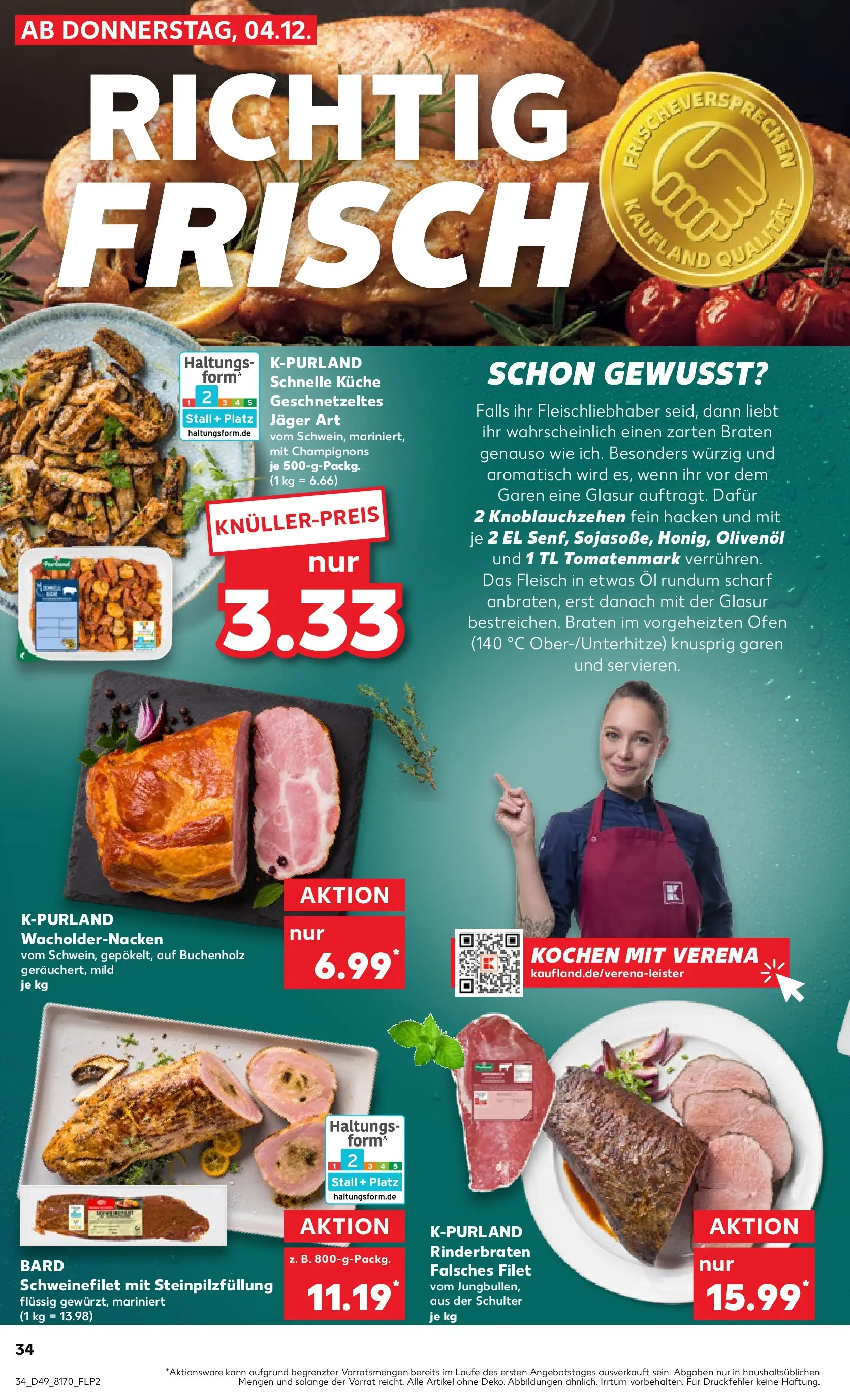Prospekt Kaufland ab 08.12.2025 » Angebote Online zum Blättern | Seite: 34 | Produkte: Rinderbraten, Olivenol, Schweinefilet, Fleisch