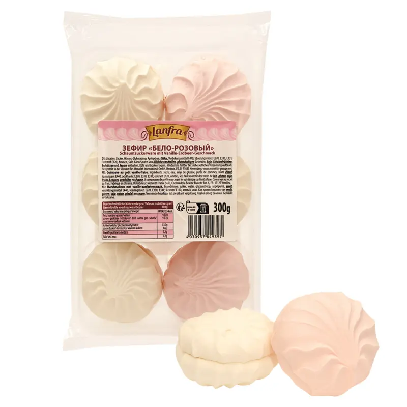 Schaumzuckerware mit Vanille-Erdbeer-Geschmack