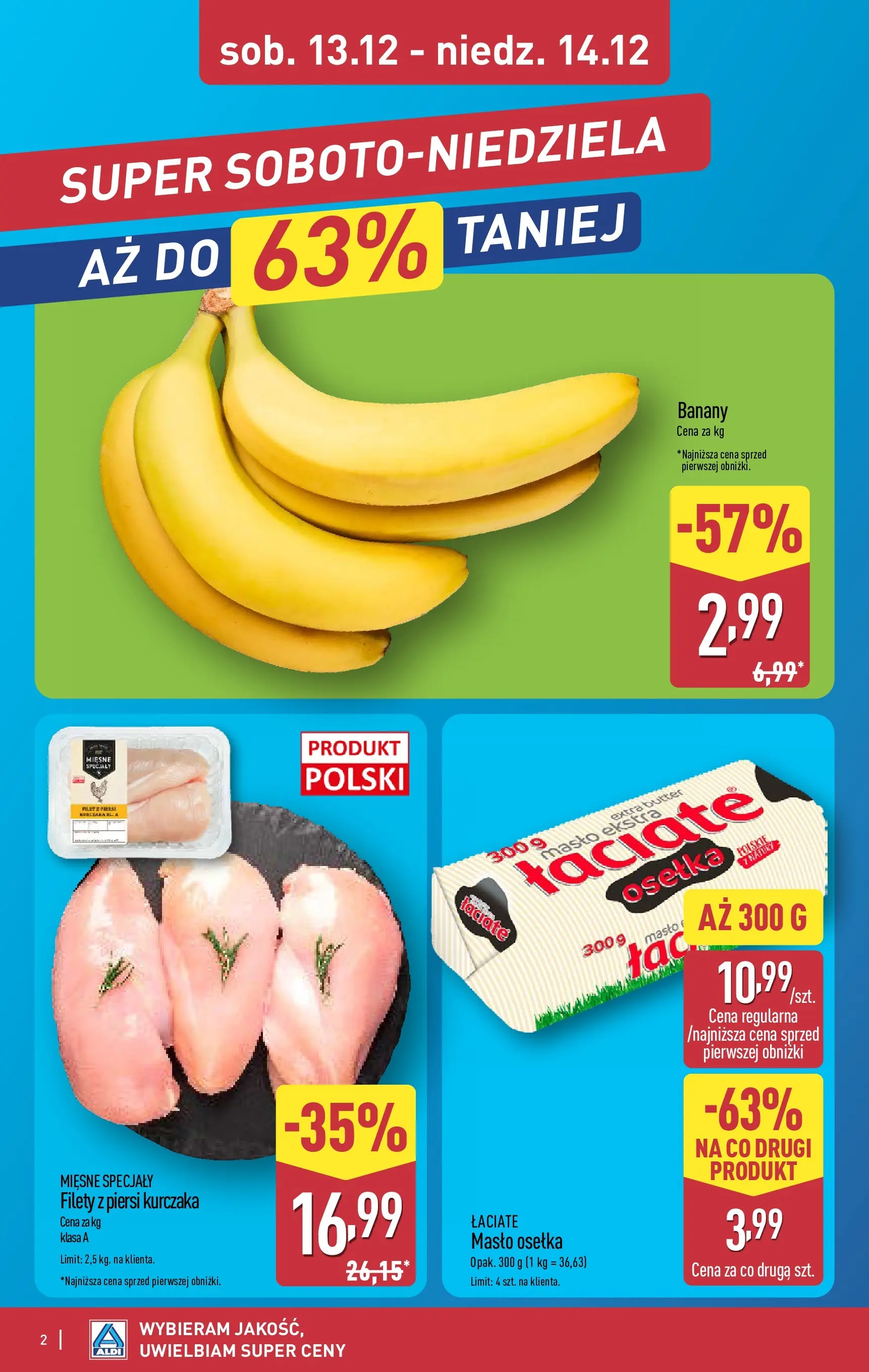 Aldi - Dodatkowe promocje na weekend w ALDI od 10.12.2025 - Ulotka PDF, promocje | Strona: 2 | Produkty: Osełka, Piersi, Masło, Banany