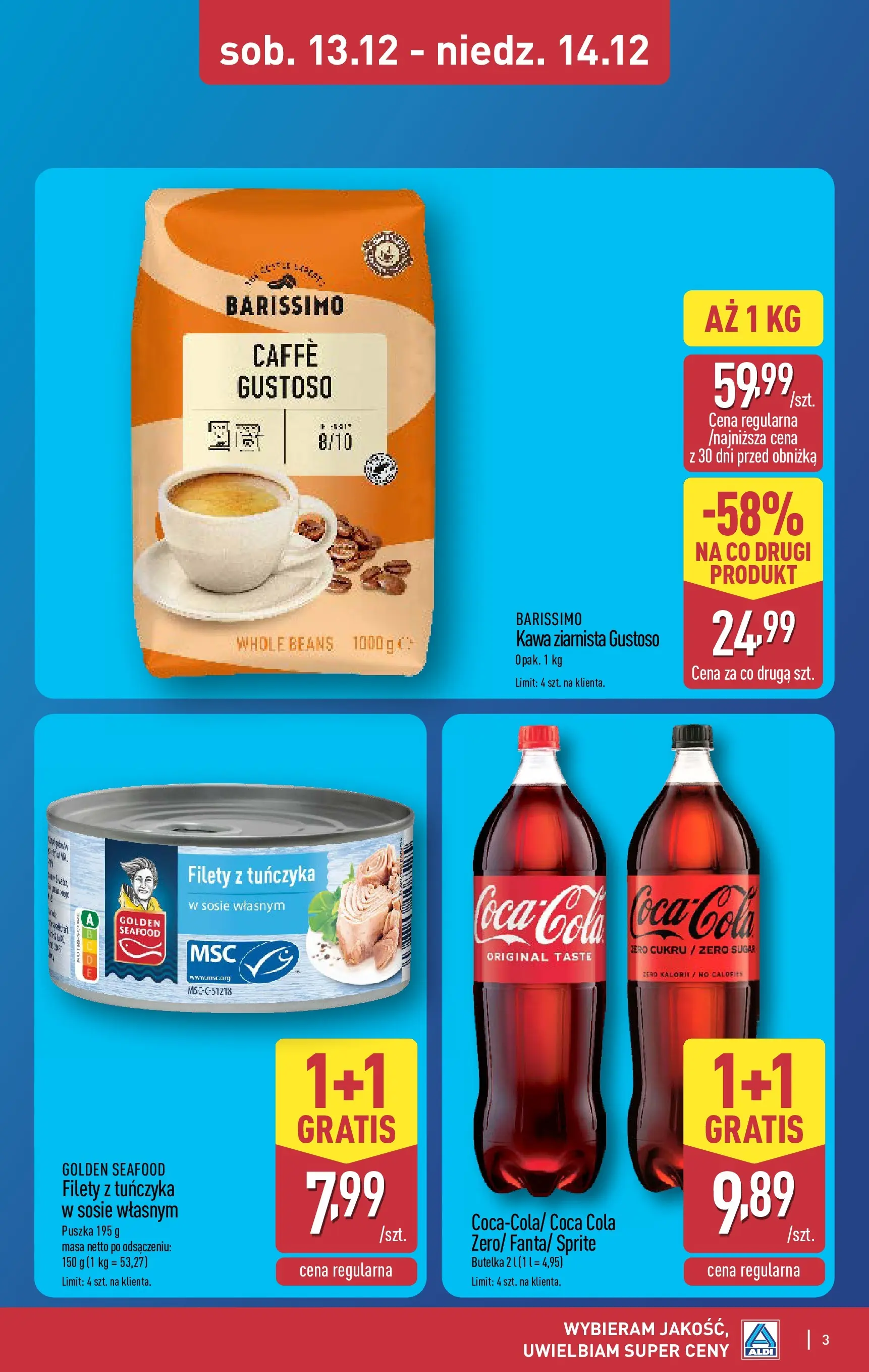 Aldi - Dodatkowe promocje na weekend w ALDI od 10.12.2025 - Ulotka PDF, promocje | Strona: 3 | Produkty: Kawa ziarnista, Sprite, Coca cola, Kawa