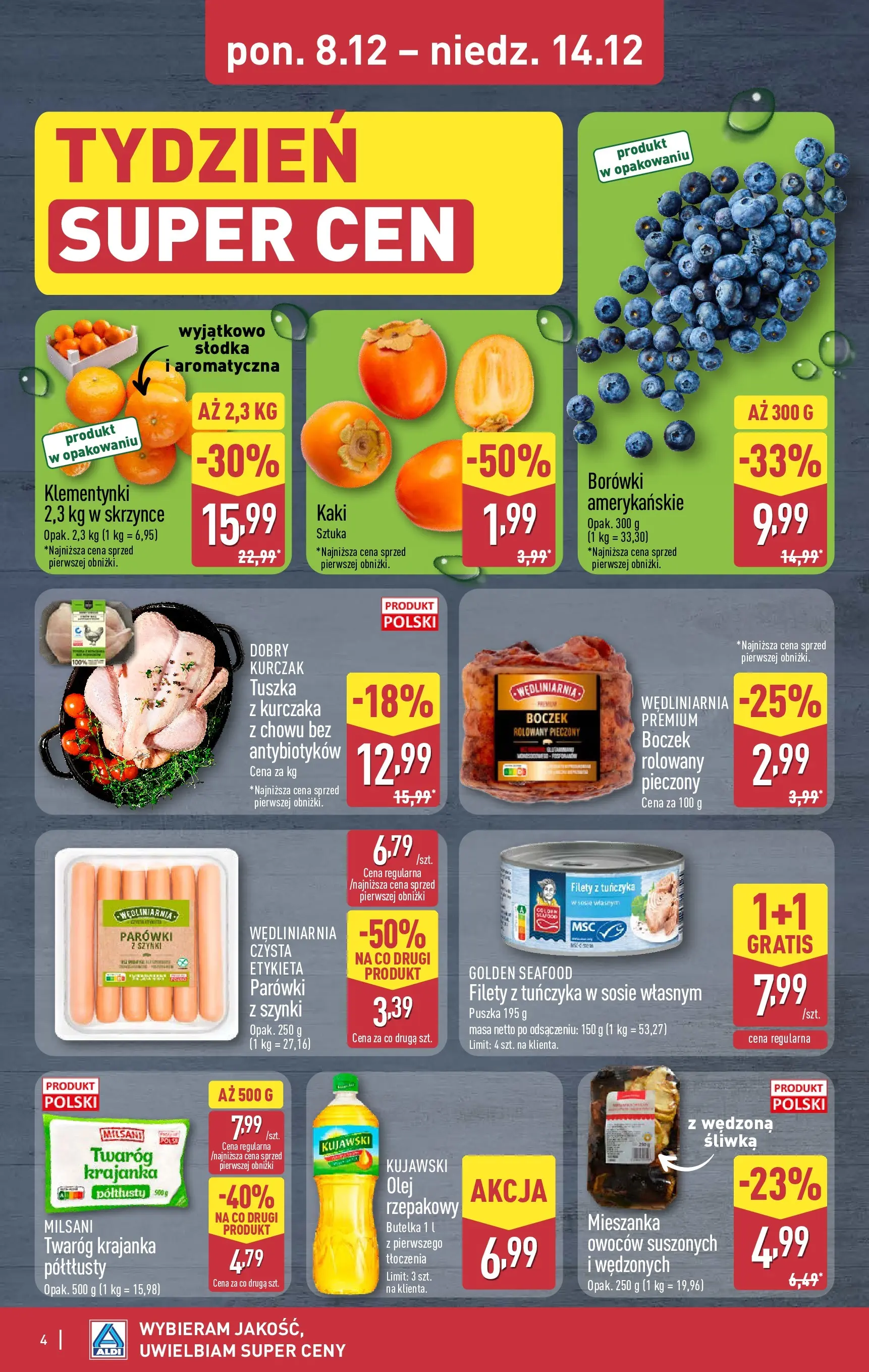 Aldi - Dodatkowe promocje na weekend w ALDI od 10.12.2025 - Ulotka PDF, promocje | Strona: 4 | Produkty: Kaki, Boczek, Olej, Twaróg