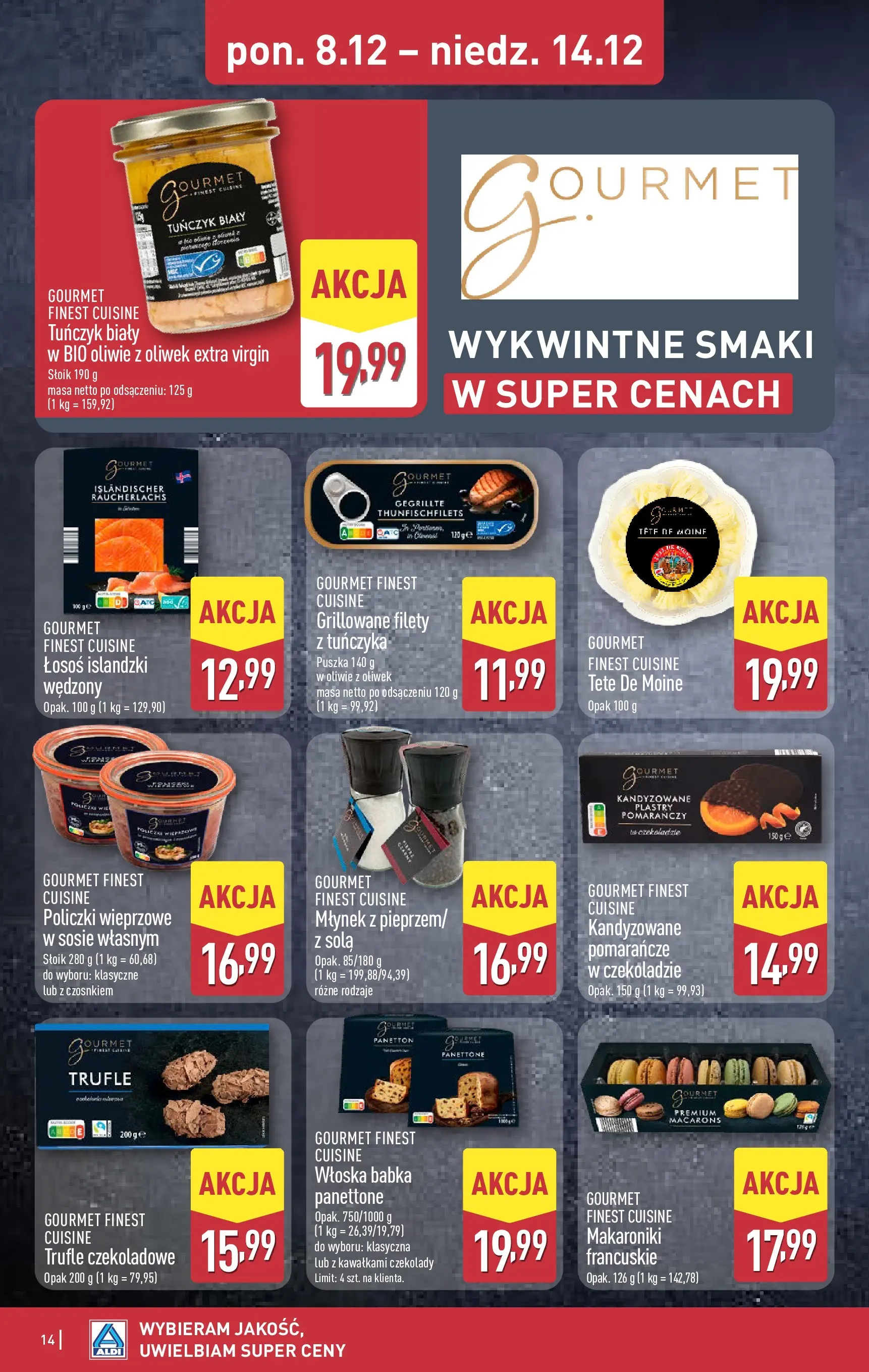Aldi - Dodatkowe promocje na weekend w ALDI od 10.12.2025 - Ulotka PDF, promocje | Strona: 14 | Produkty: Łosoś, Tuńczyk, Babka, Pomarańcze