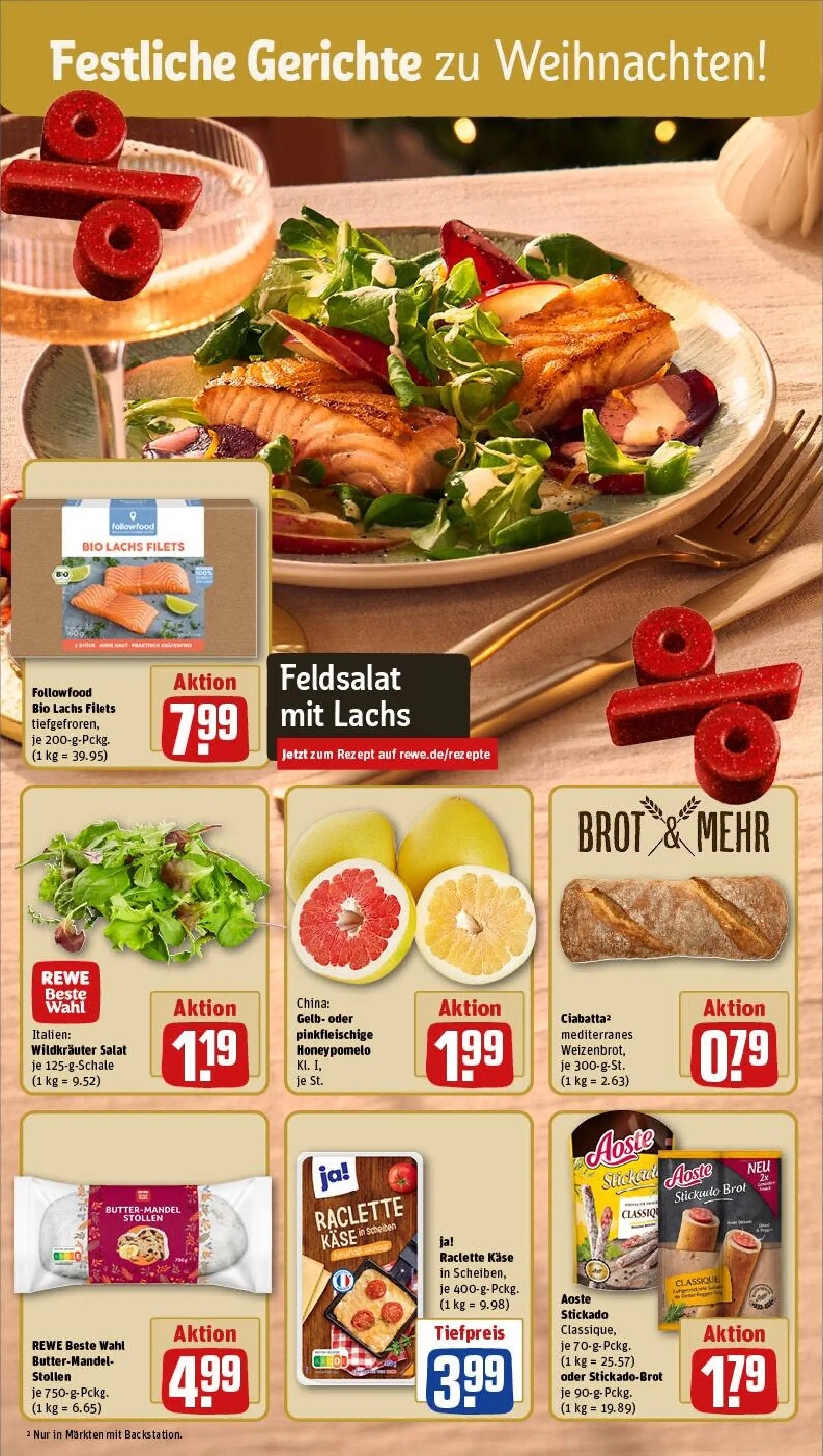 REWE Prospekt ab 07.12.2025 zum Blättern » Angebote | Seite: 4 | Produkte: Käse, Lachs, Raclette, Salat