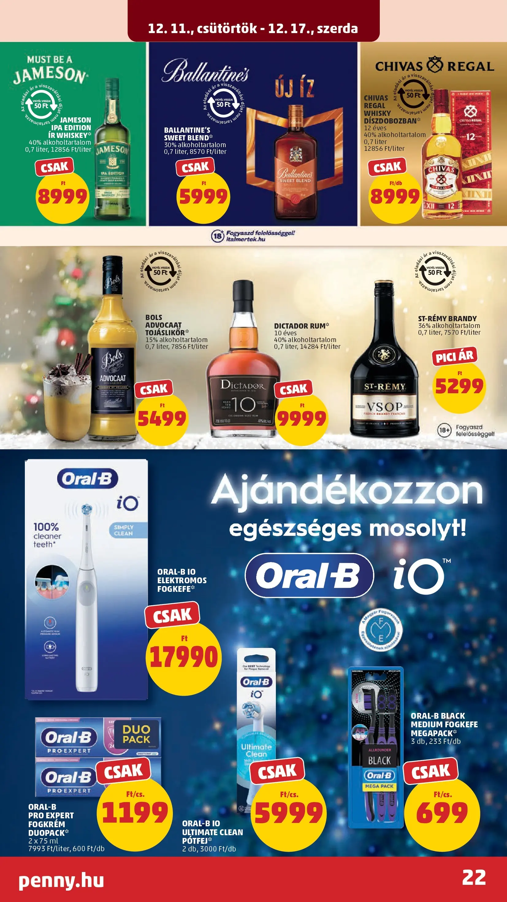 PENNY - Pennymarket újság érvényessége -2025.12.17-ig: 2025.12.10.-tól lapozható | Oldal: 22 | Termékek: Whiskey, Jameson, Whisky, Só