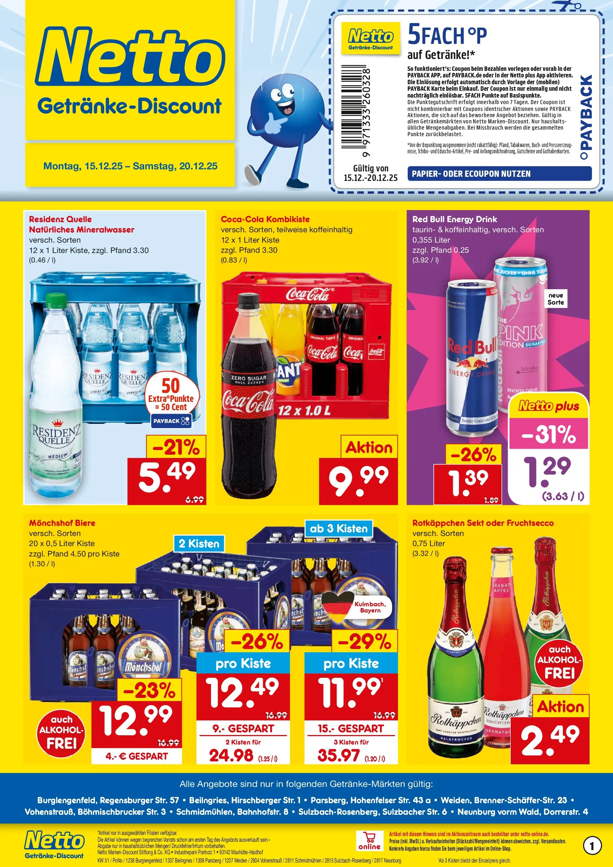 Netto Marken-Discount prospekt Beilngries	 (ab 15.12.2025) » Angebote | Seite: 1 | Produkte: Monchshof, Red bull, Energy, Rotkäppchen