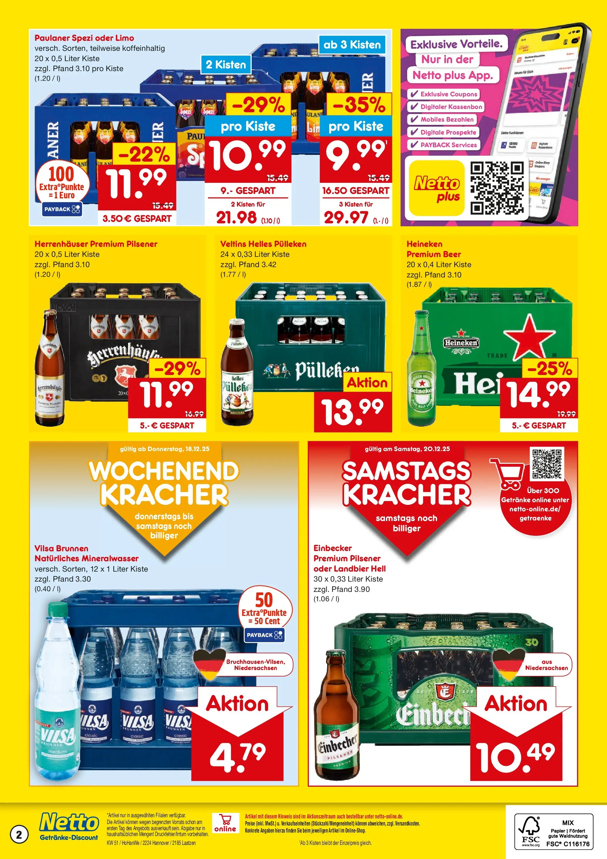 Netto Marken-Discount prospekt Hannover	 (ab 15.12.2025) » Angebote | Seite: 2 | Produkte: Helles pulleken, Paulaner spezi, Heineken, Paulaner