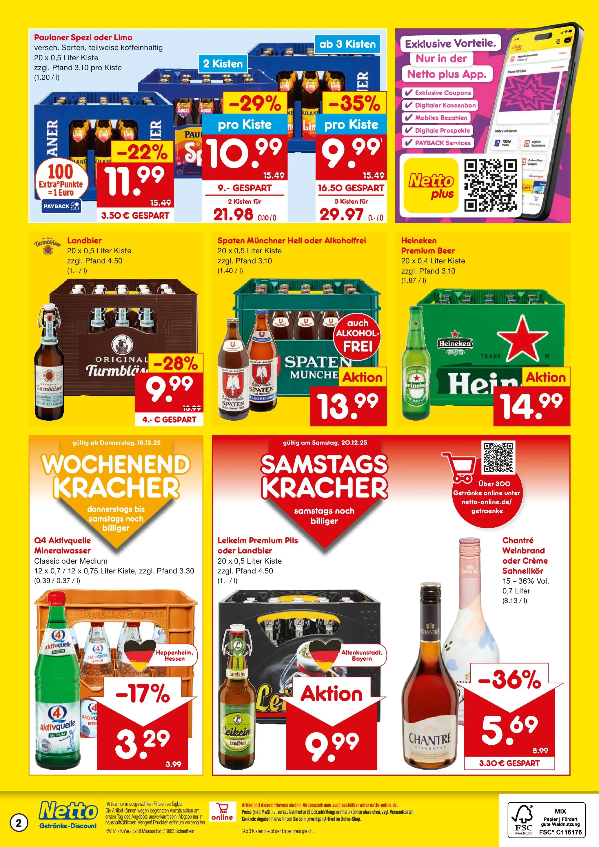 Netto Marken-Discount prospekt Schaafheim	 (ab 15.12.2025) » Angebote | Seite: 2 | Produkte: Paulaner spezi, Creme, Heineken, Paulaner