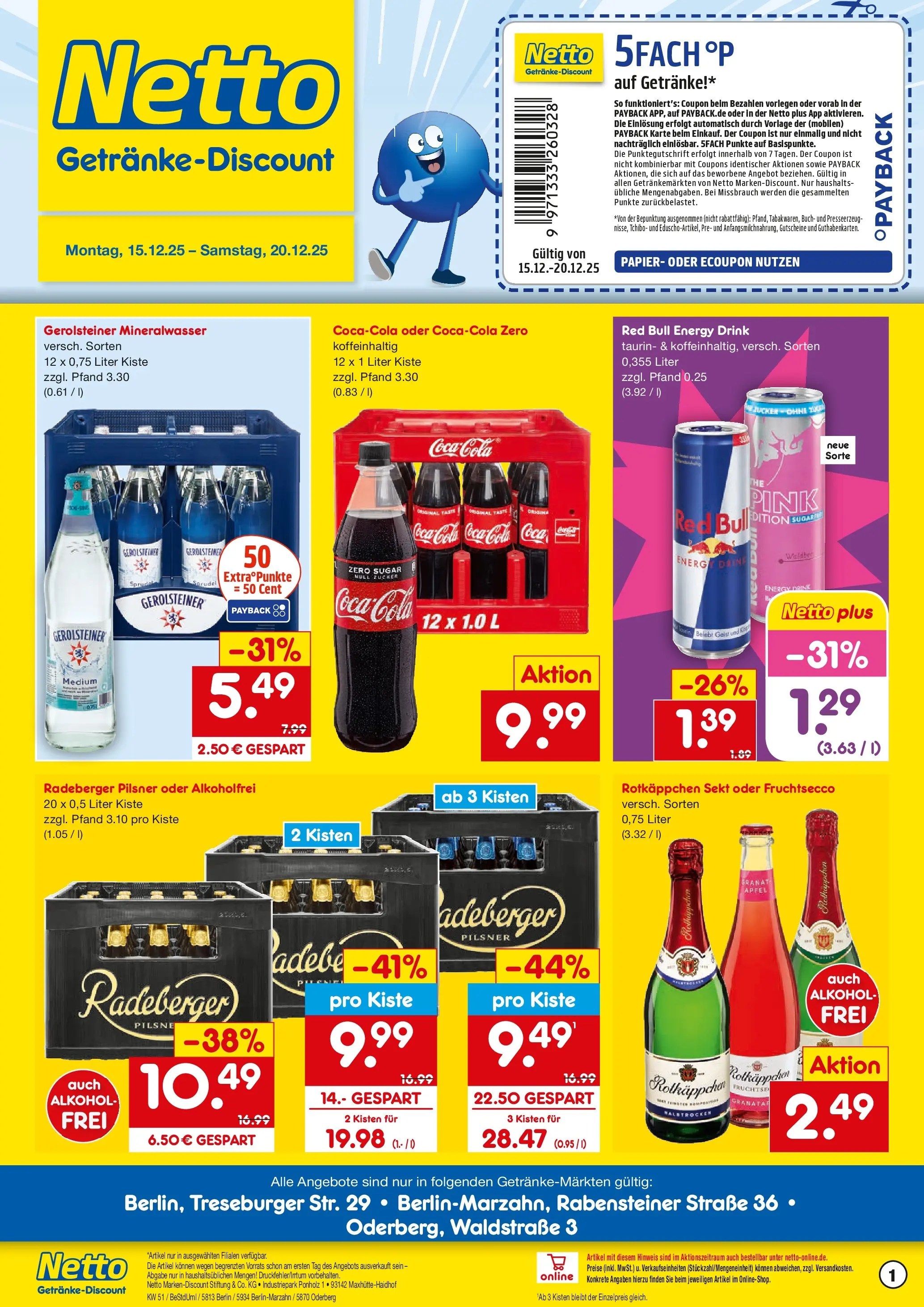 Netto Marken-Discount prospekt Berlin	 (ab 15.12.2025) » Angebote | Seite: 1 | Produkte: Rotkappchen sekt, Cola, Energy, Äpfel