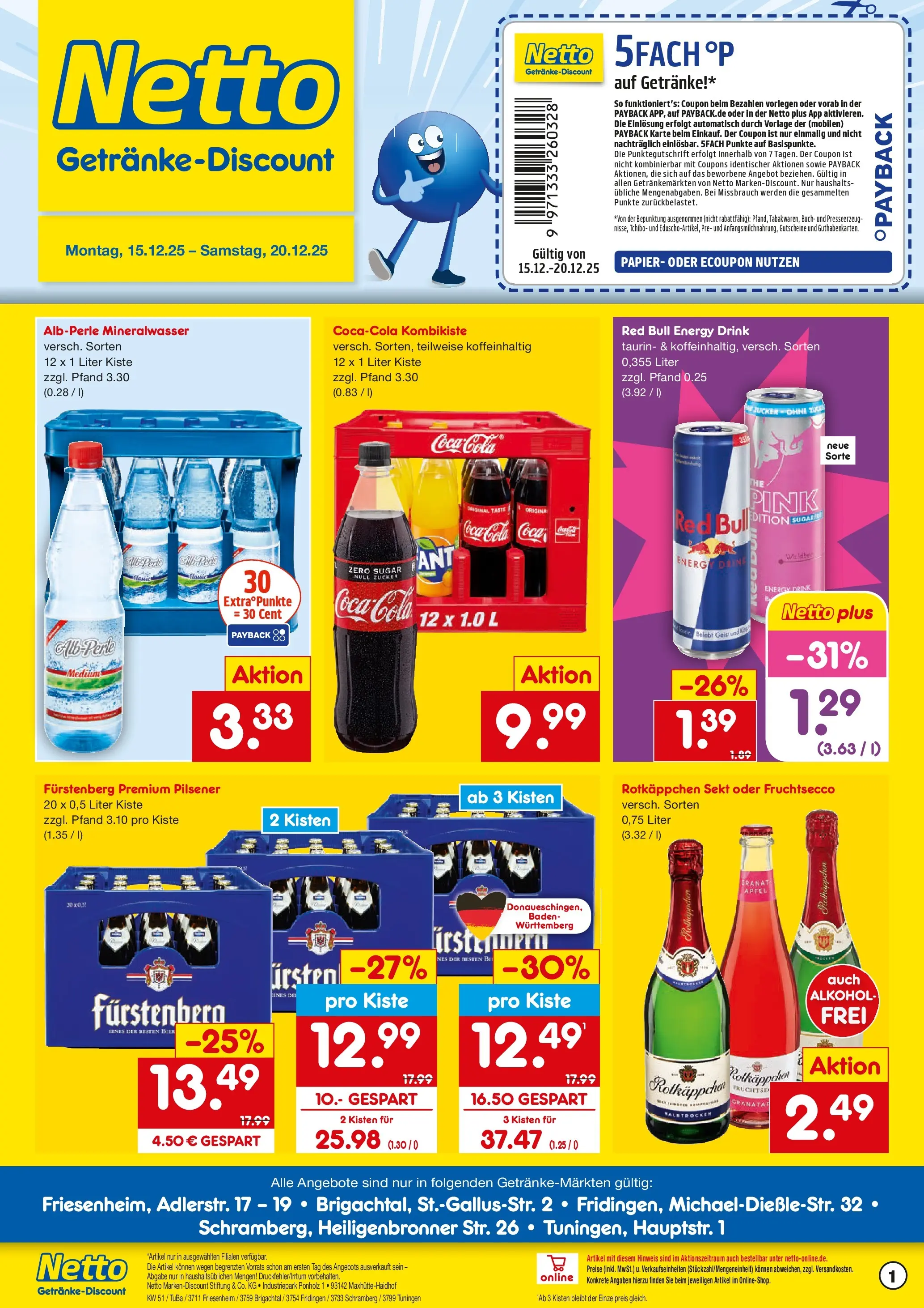 Netto Marken-Discount prospekt Fridingen	 (ab 15.12.2025) » Angebote | Seite: 1 | Produkte: Red bull, Coca cola, Cola, Mineralwasser