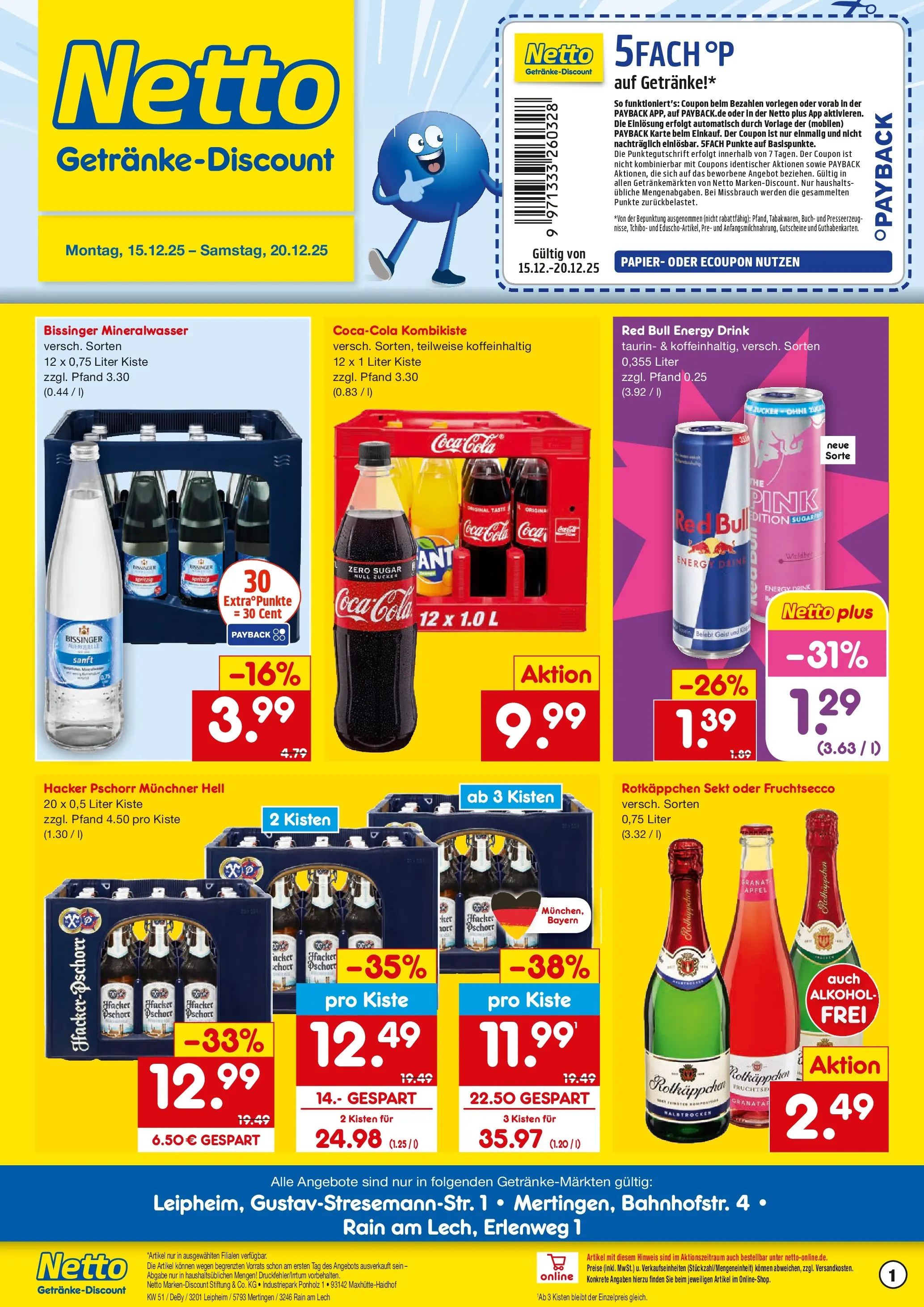 Netto Marken-Discount prospekt Rain Am Lech	 (ab 15.12.2025) » Angebote | Seite: 1 | Produkte: Rotkappchen sekt, Coca cola, Energy, Fruchtsecco