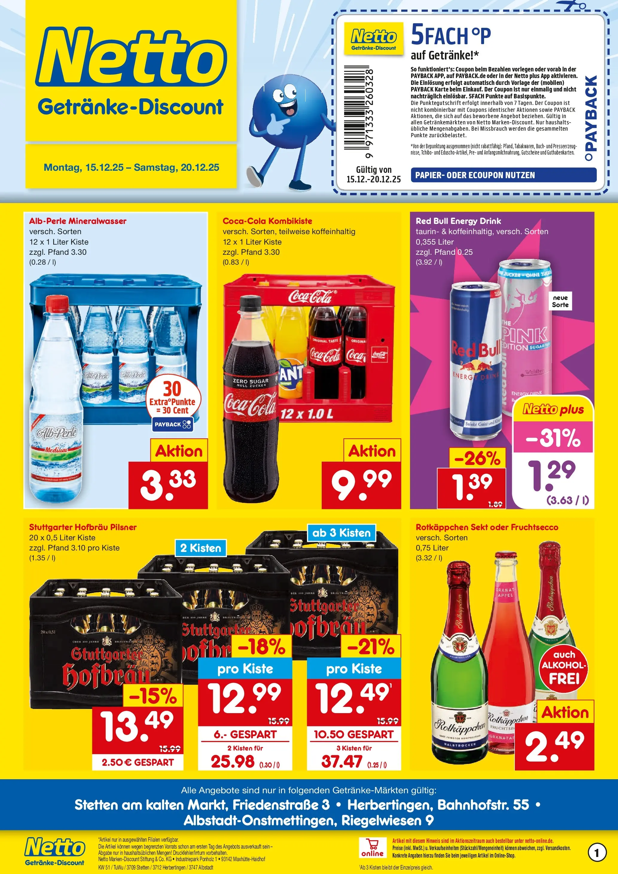Netto Marken-Discount prospekt Stetten Am Kalten Markt	 (ab 15.12.2025) » Angebote | Seite: 1 | Produkte: Coca cola, Energy, Sekt, Mineralwasser