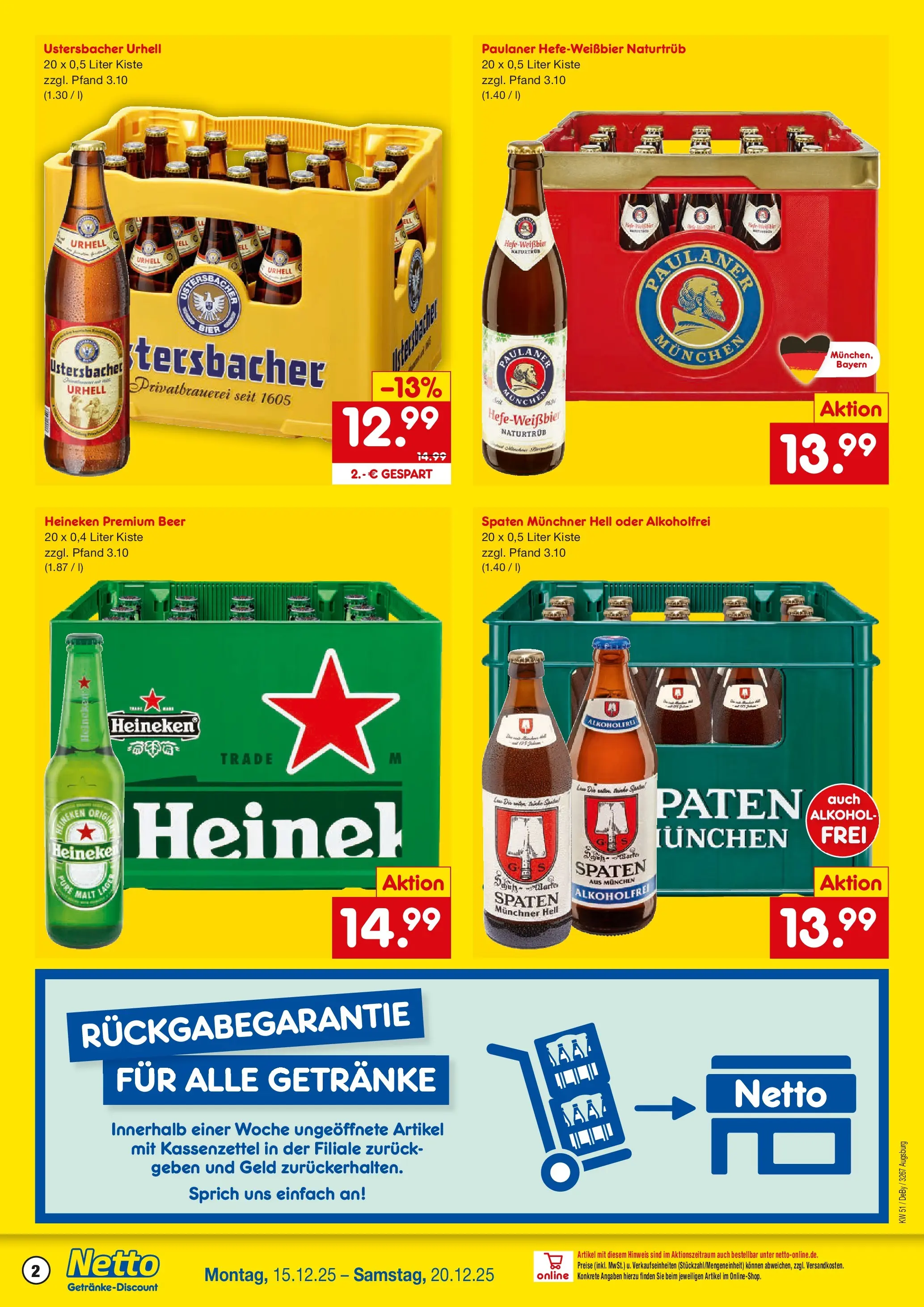 Netto Marken-Discount prospekt Augsburg-Inningen	 (ab 15.12.2025) » Angebote | Seite: 2 | Produkte: Bier, Heineken, Paulaner