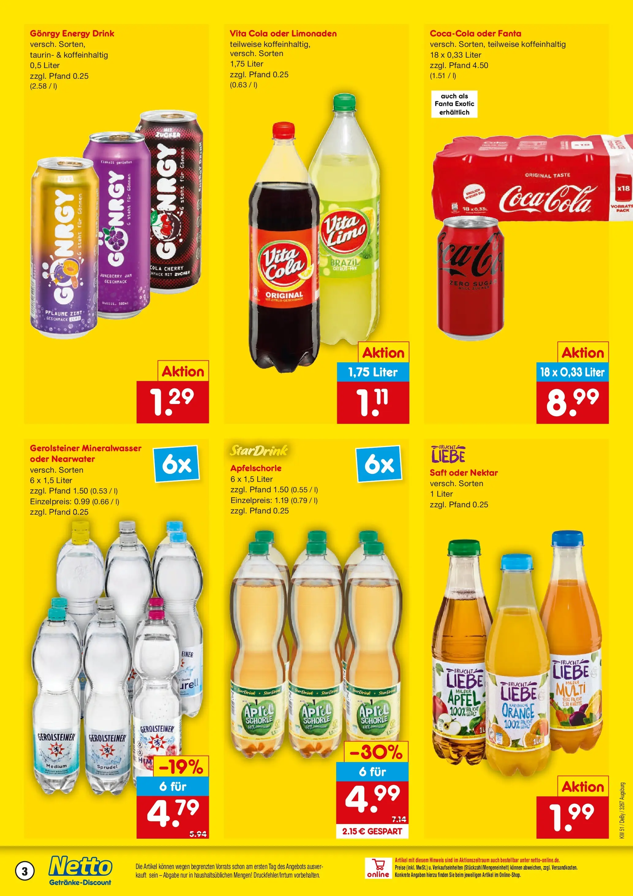 Netto Marken-Discount prospekt Augsburg-Inningen	 (ab 15.12.2025) » Angebote | Seite: 3 | Produkte: Cola, Vita cola, Saft, Gerolsteiner