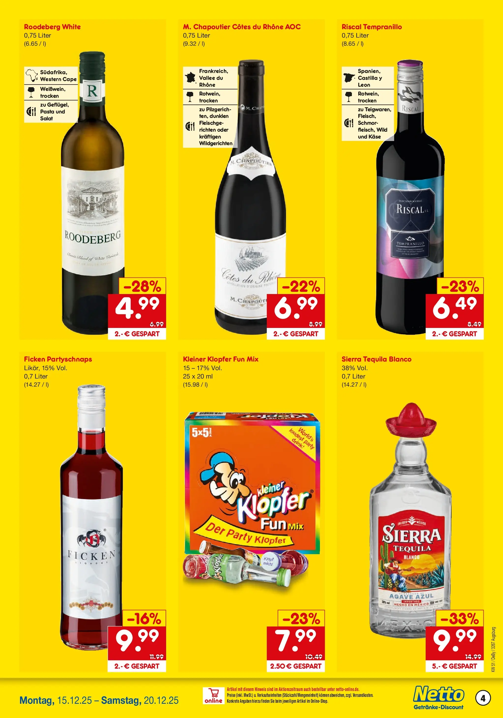 Netto Marken-Discount prospekt Augsburg-Inningen	 (ab 15.12.2025) » Angebote | Seite: 4 | Produkte: Tequila, BH, Pasta, Salat