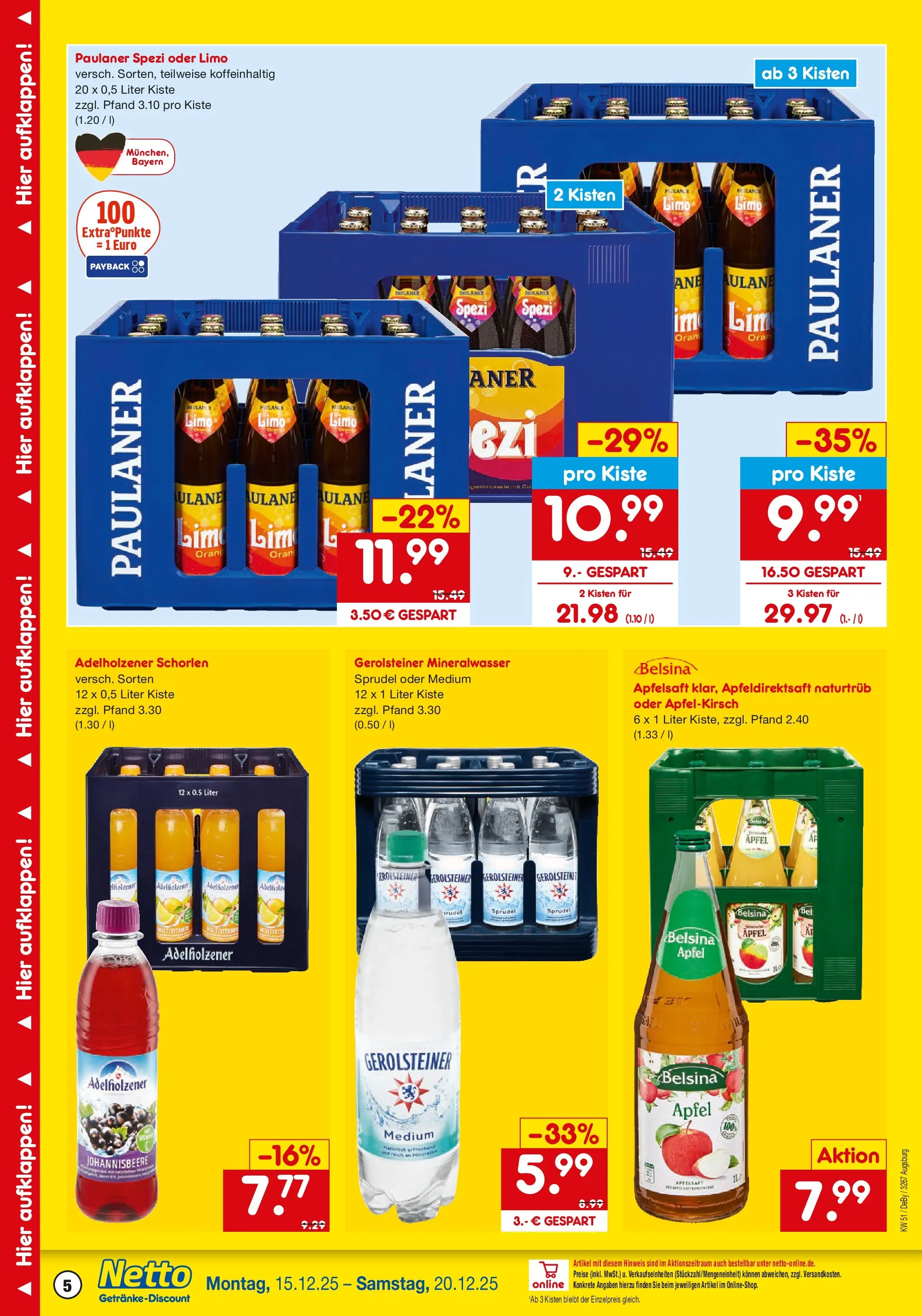 Netto Marken-Discount prospekt Augsburg-Inningen	 (ab 15.12.2025) » Angebote | Seite: 5 | Produkte: Äpfel, Apfelsaft, Mineralwasser, Paulaner
