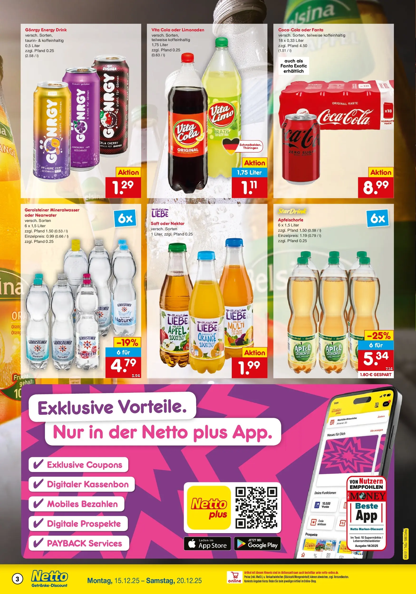 Netto Marken-Discount prospekt Dohna	 (ab 15.12.2025) » Angebote | Seite: 3 | Produkte: Cola, Energy, Zucker, Himbeere