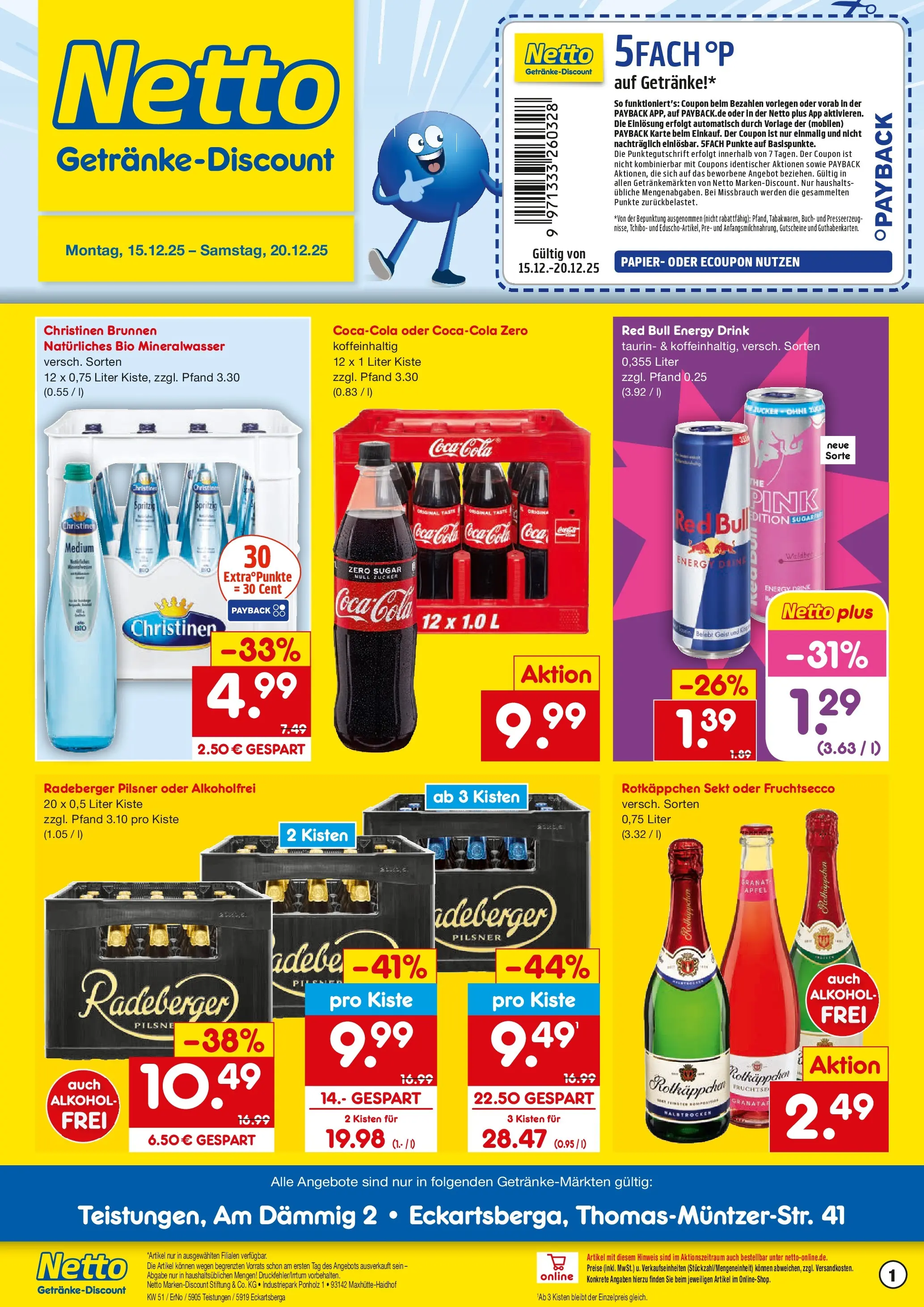 Netto Marken-Discount prospekt Eckartsberga	 (ab 15.12.2025) » Angebote | Seite: 1 | Produkte: Rotkappchen sekt, Sekt, Äpfel, Mineralwasser