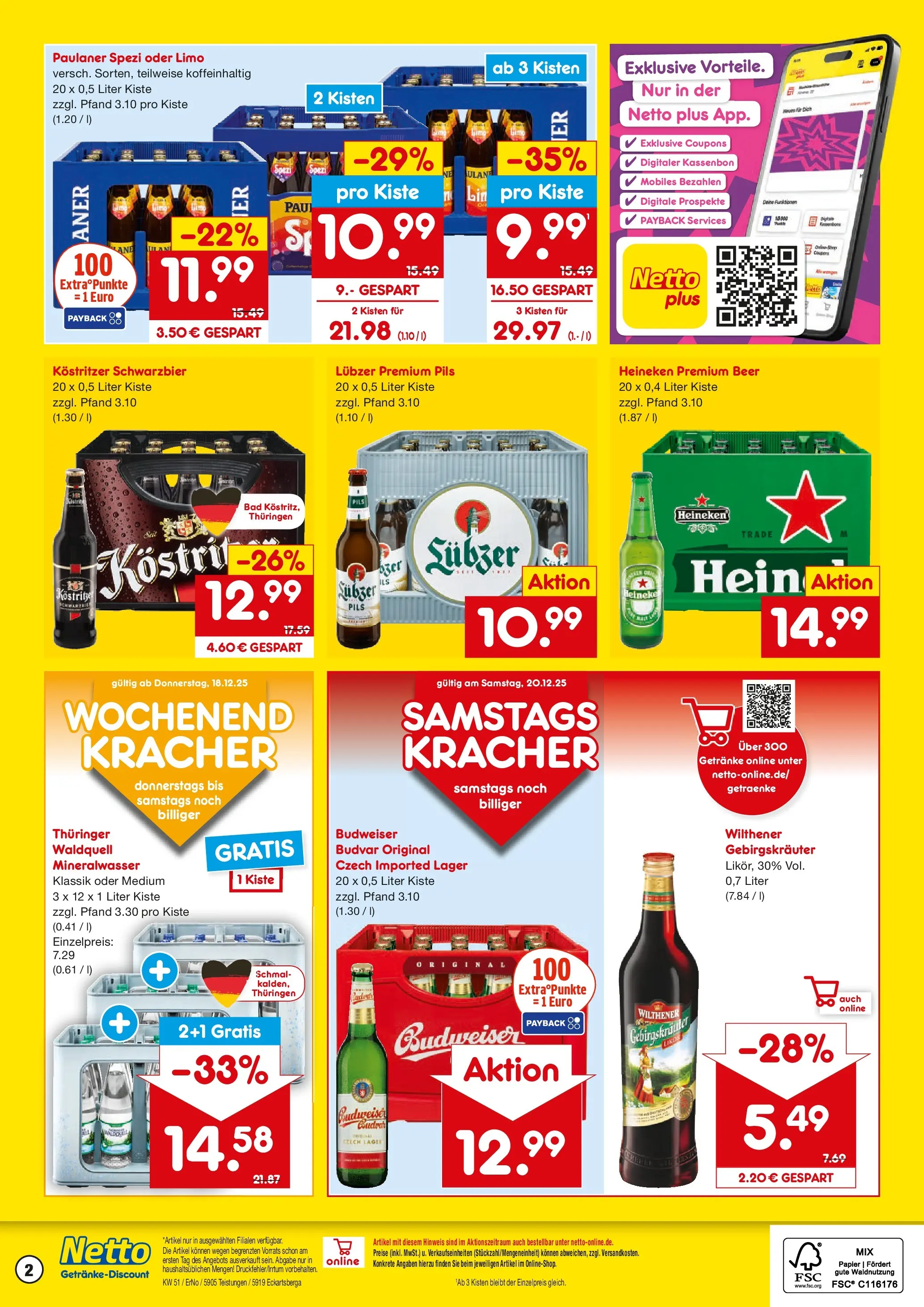Netto Marken-Discount prospekt Eckartsberga	 (ab 15.12.2025) » Angebote | Seite: 2 | Produkte: Wilthener, Mineralwasser, Budweiser, Paulaner